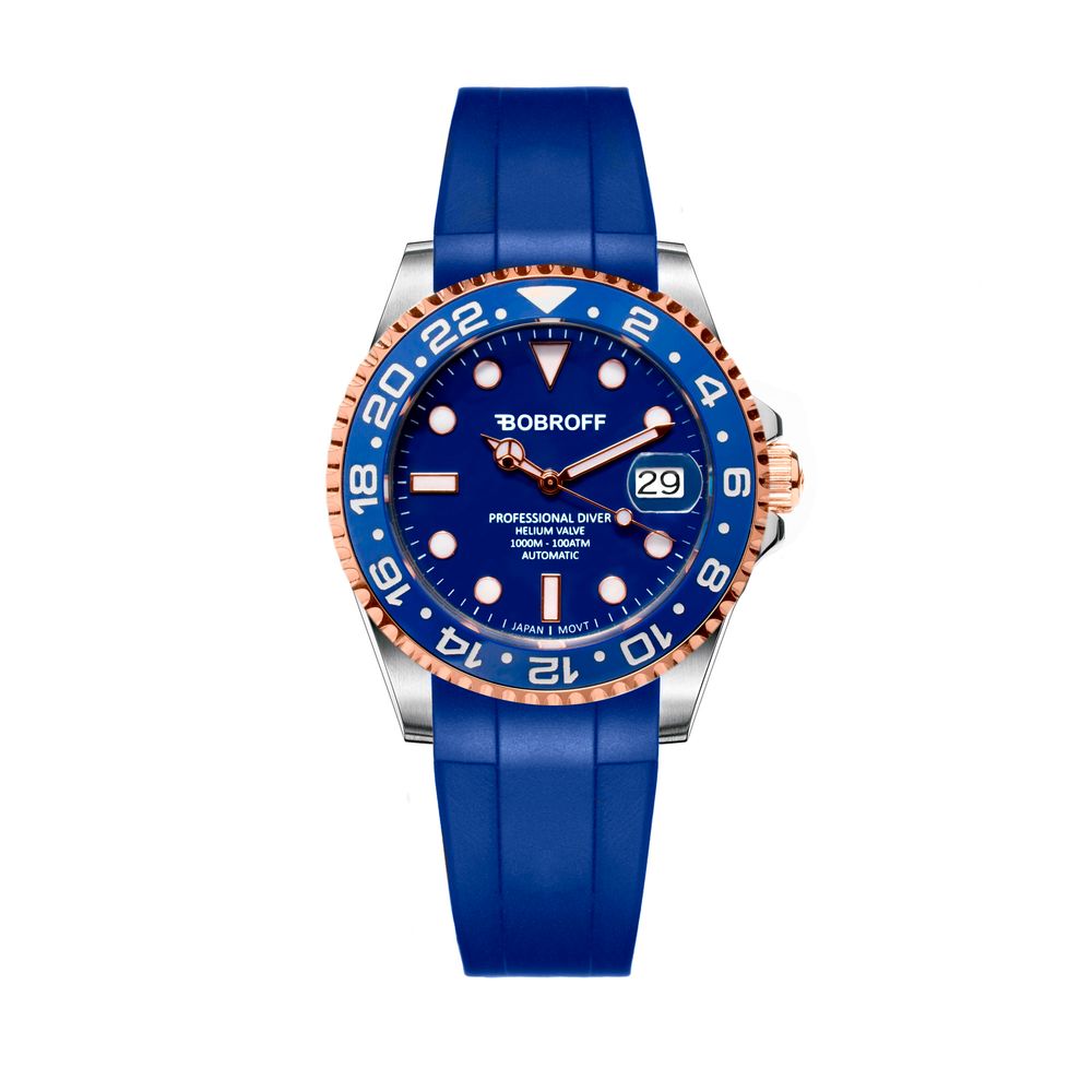 Bobroff-Armbanduhr aus schwarzem Kautschuk