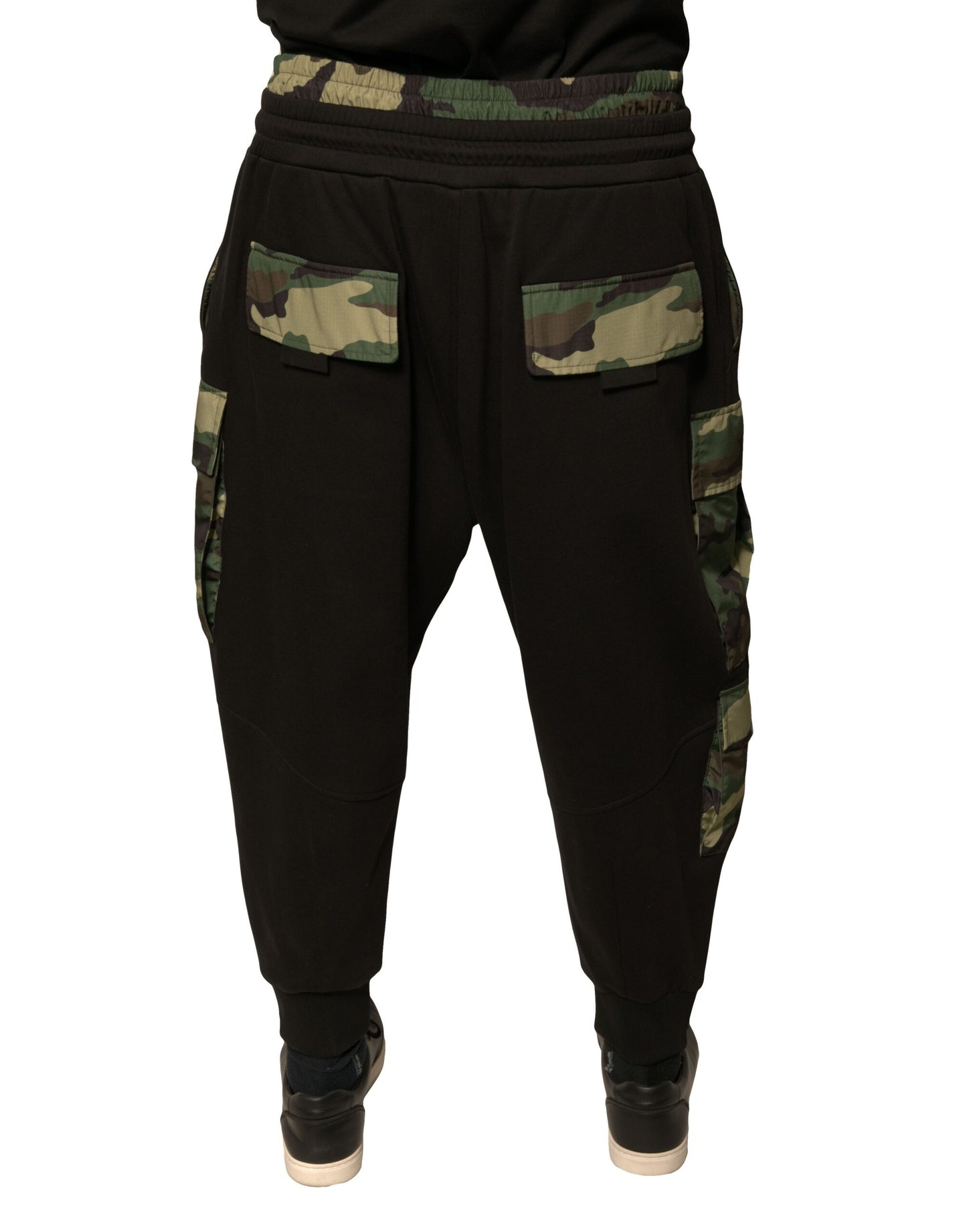 Dolce & Gabbana – Schwarze Cargo-Jogginghose aus Baumwolle mit Camouflage-Muster