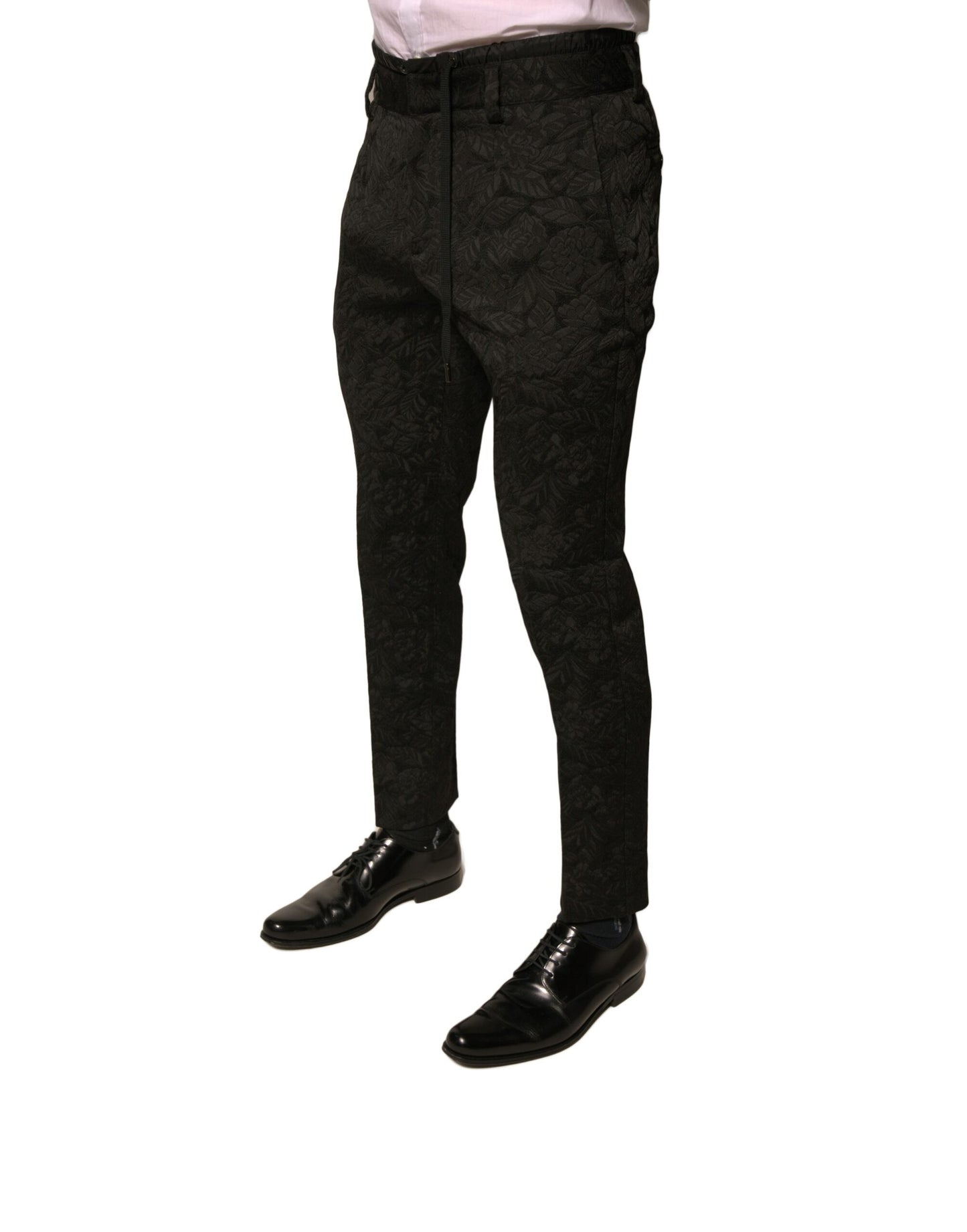 Dolce & Gabbana Schwarze, schmale Anzughose aus Polyester mit Brokatmuster für Herren