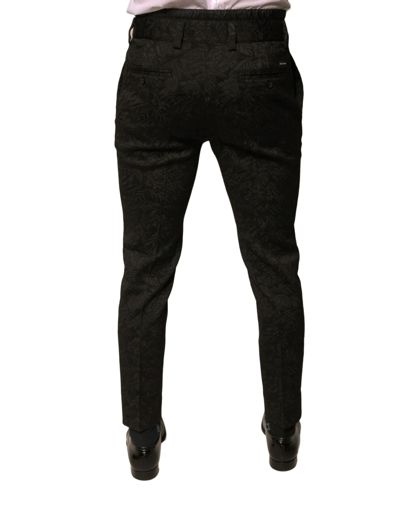 Dolce & Gabbana Schwarze, schmale Anzughose aus Polyester mit Brokatmuster für Herren