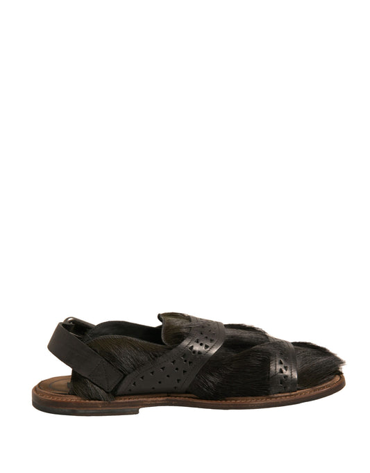 Dolce & Gabbana Grüne Gazelle Haarleder Flats Sandalen Schuhe