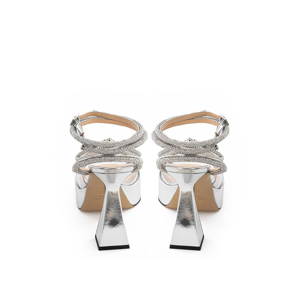 MACH & MACH Elegante Plateauschuhe aus silbernem Leder