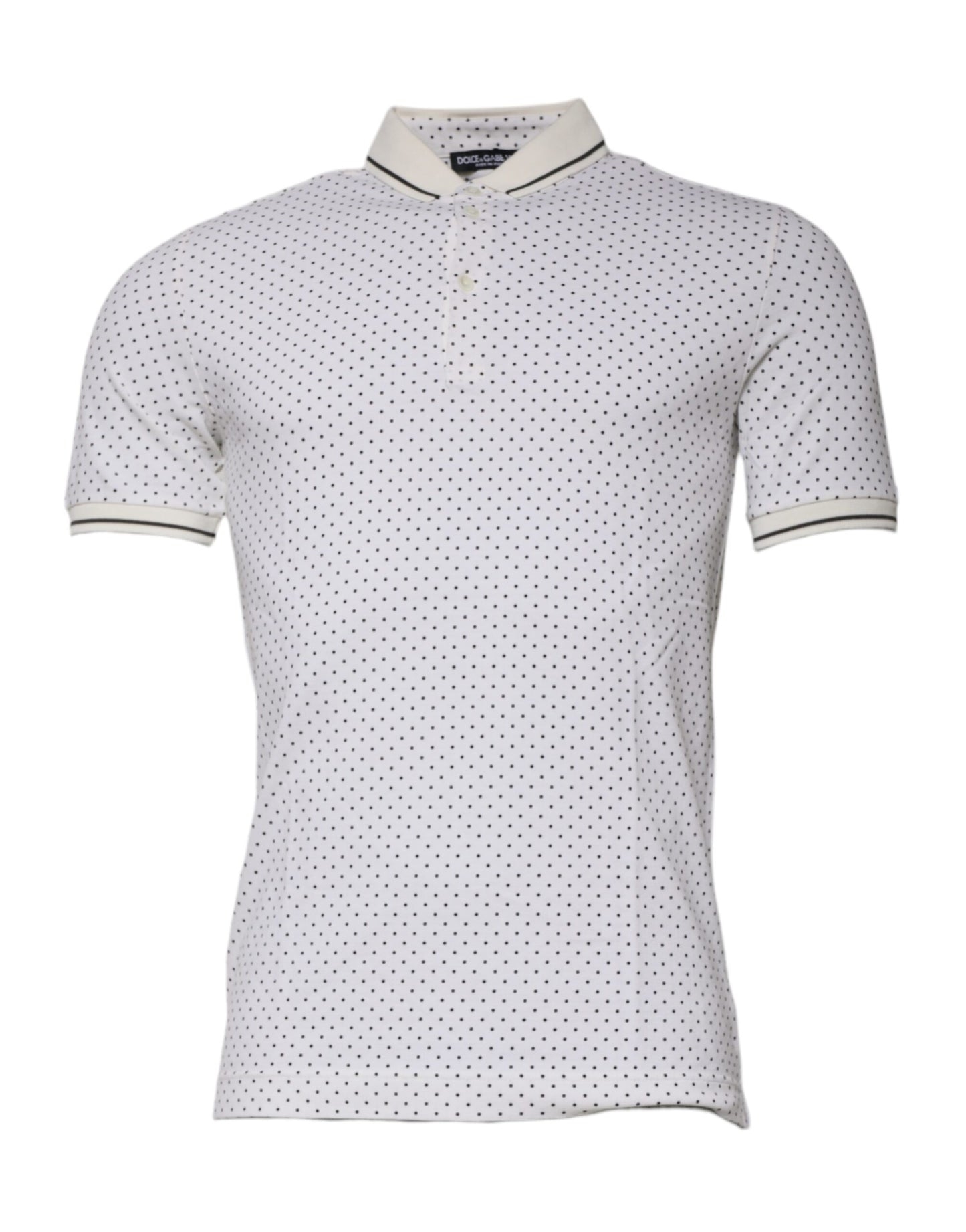 Dolce & Gabbana – Weißes Poloshirt aus Baumwolle mit Kragen und gepunktetem Punktmuster