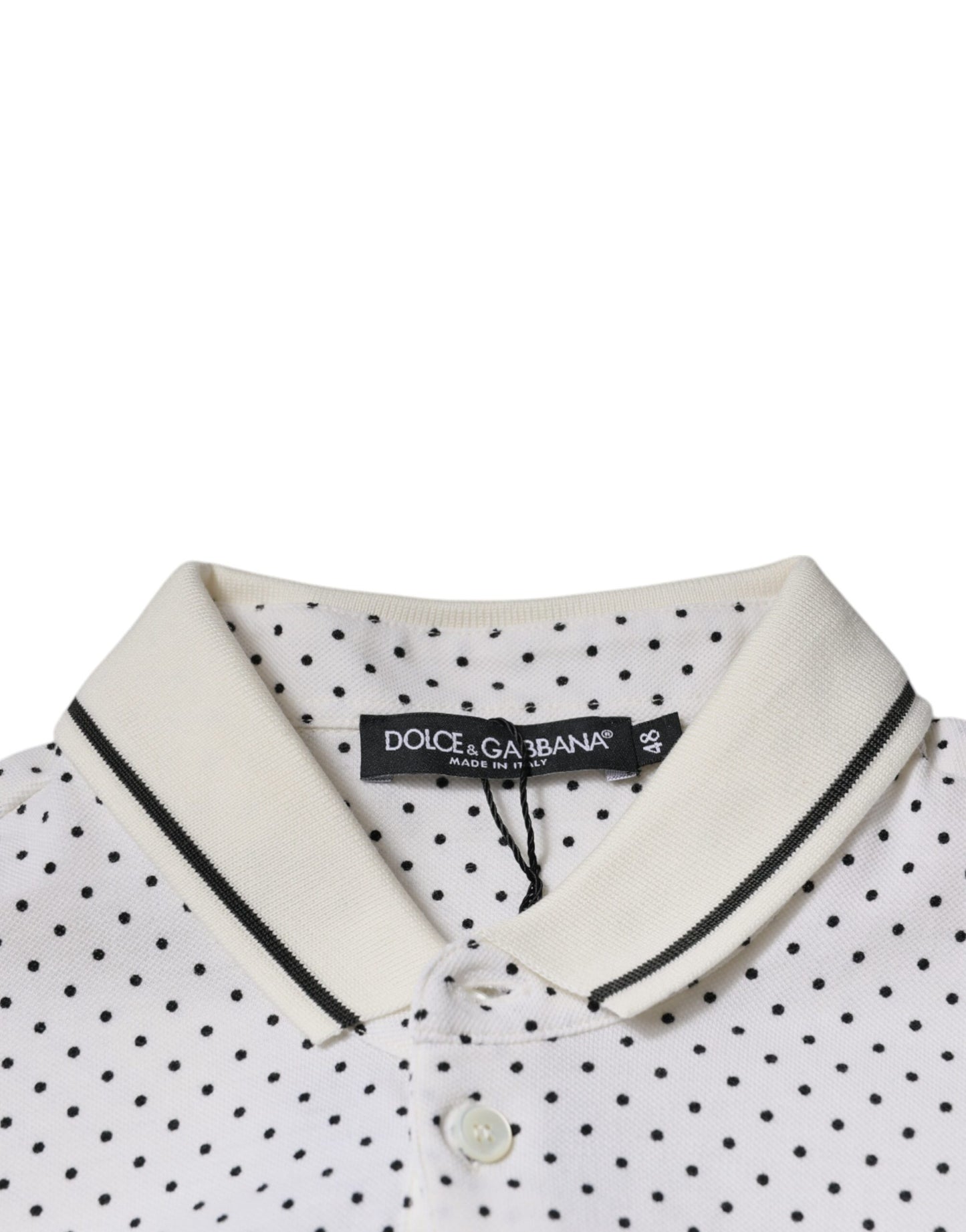 Dolce & Gabbana – Weißes Poloshirt aus Baumwolle mit Kragen und gepunktetem Punktmuster