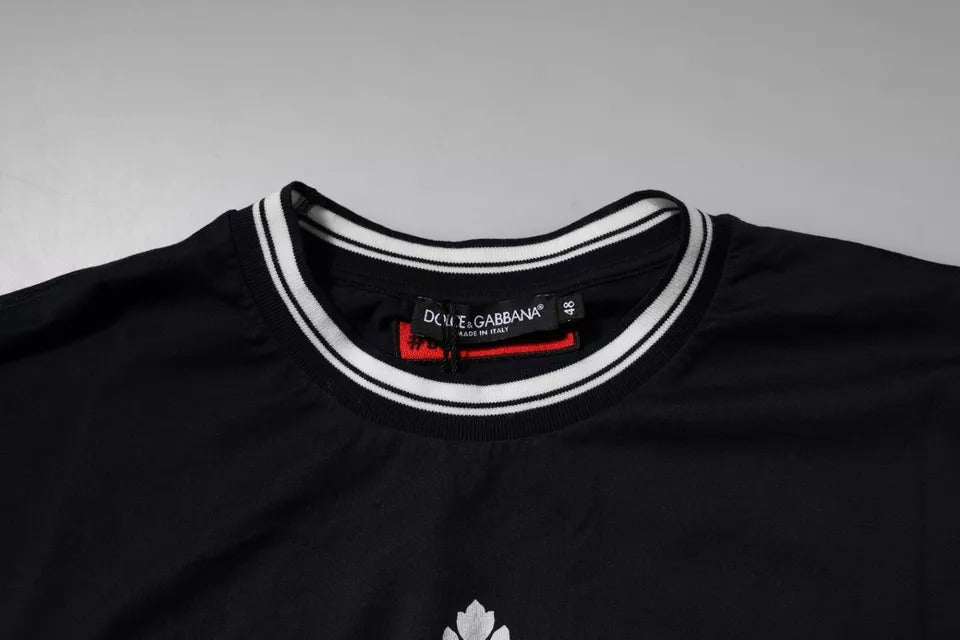 Dolce & Gabbana – Dunkelblaues T-Shirt aus Baumwolle mit Rundhalsausschnitt und Logo „Krone“
