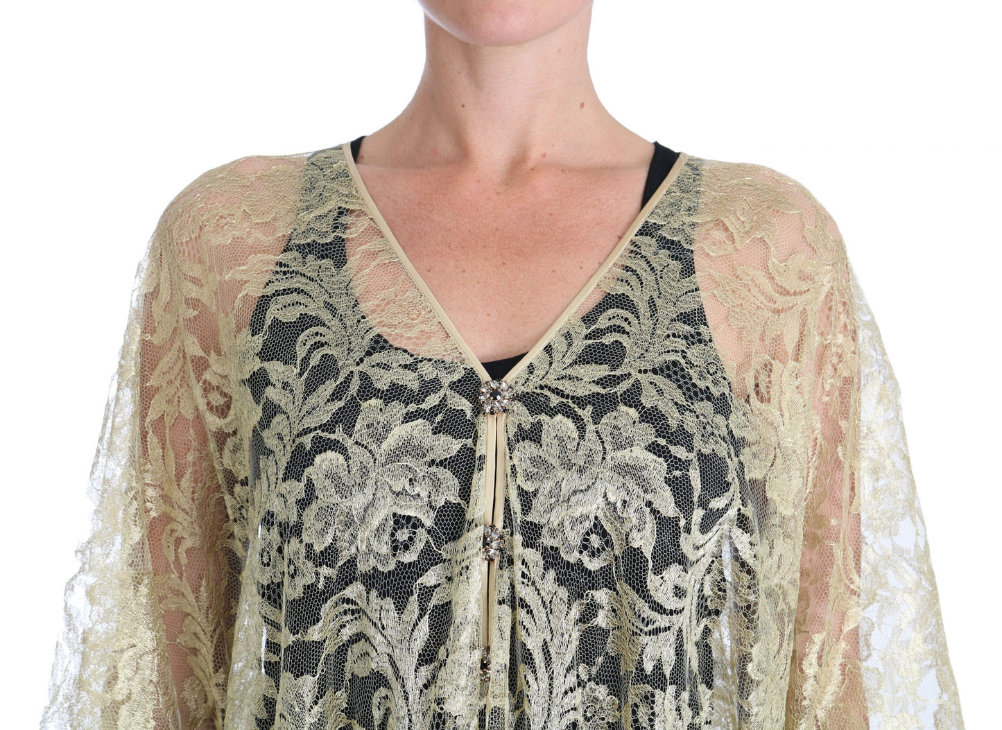 Dolce & Gabbana – Cape-Kleid mit goldener Blumenspitze und Kristallen