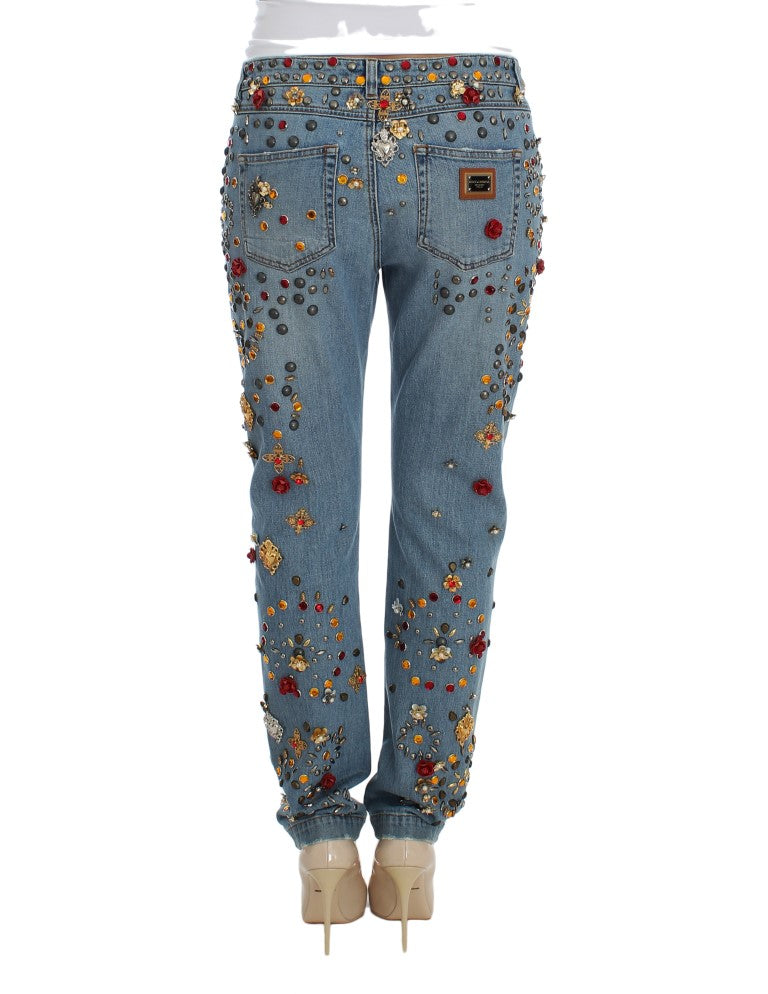 Dolce & Gabbana – Jeans mit Kristallrosen und Herzverzierung