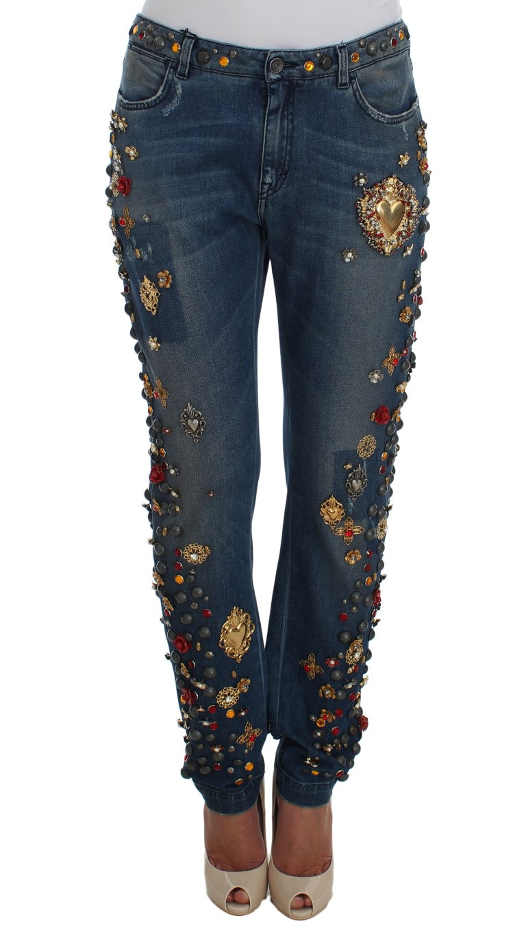 Dolce & Gabbana – Jeans mit Kristallrosen und Herzverzierung