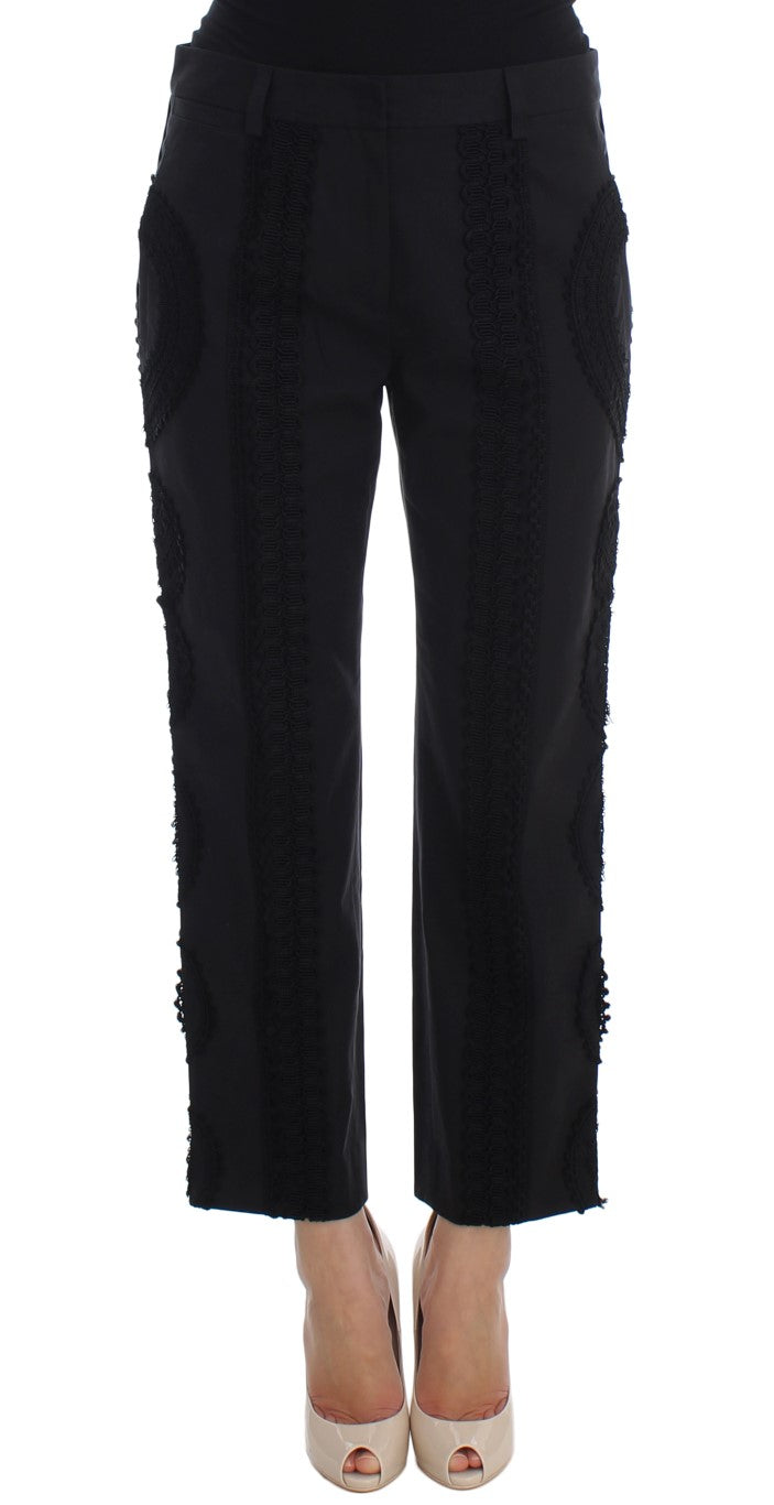 Dolce & Gabbana – Caprihose „Torero“ aus schwarzem Baumwollstretch