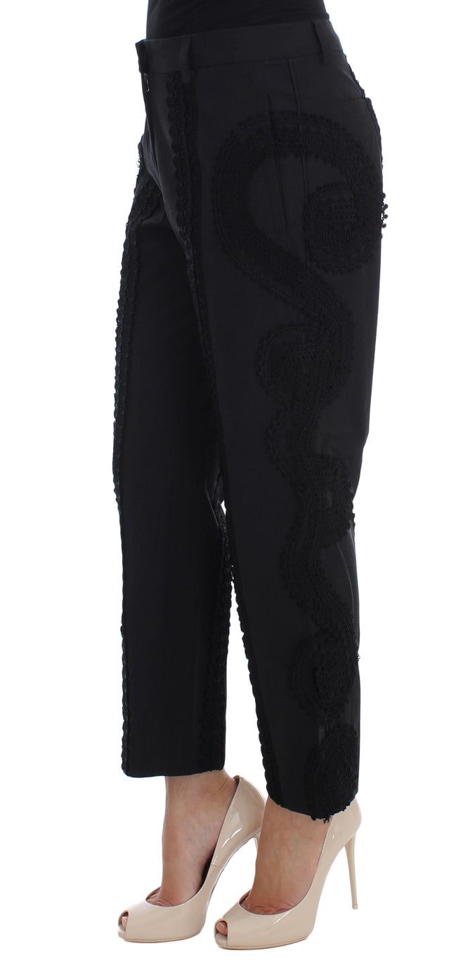 Dolce & Gabbana – Caprihose „Torero“ aus schwarzem Baumwollstretch