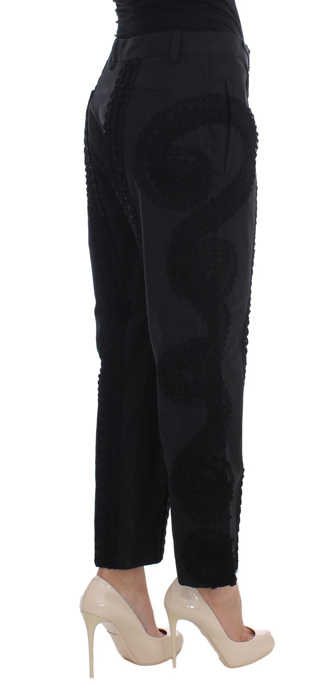 Dolce & Gabbana – Caprihose „Torero“ aus schwarzem Baumwollstretch