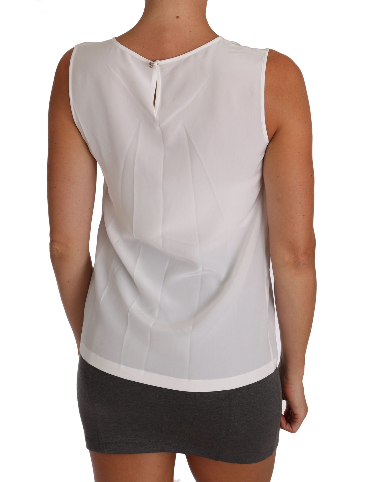 Dolce & Gabbana – Weißes, ärmelloses A-Linien-Bluse-T-Shirt-Oberteil aus Seide