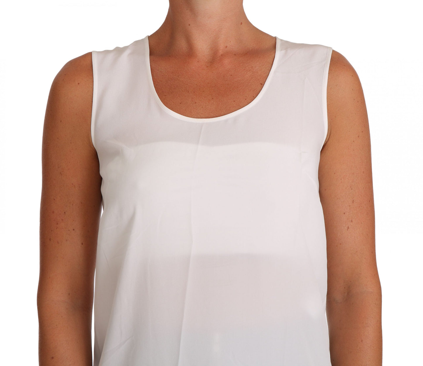 Dolce & Gabbana – Weißes, ärmelloses A-Linien-Bluse-T-Shirt-Oberteil aus Seide