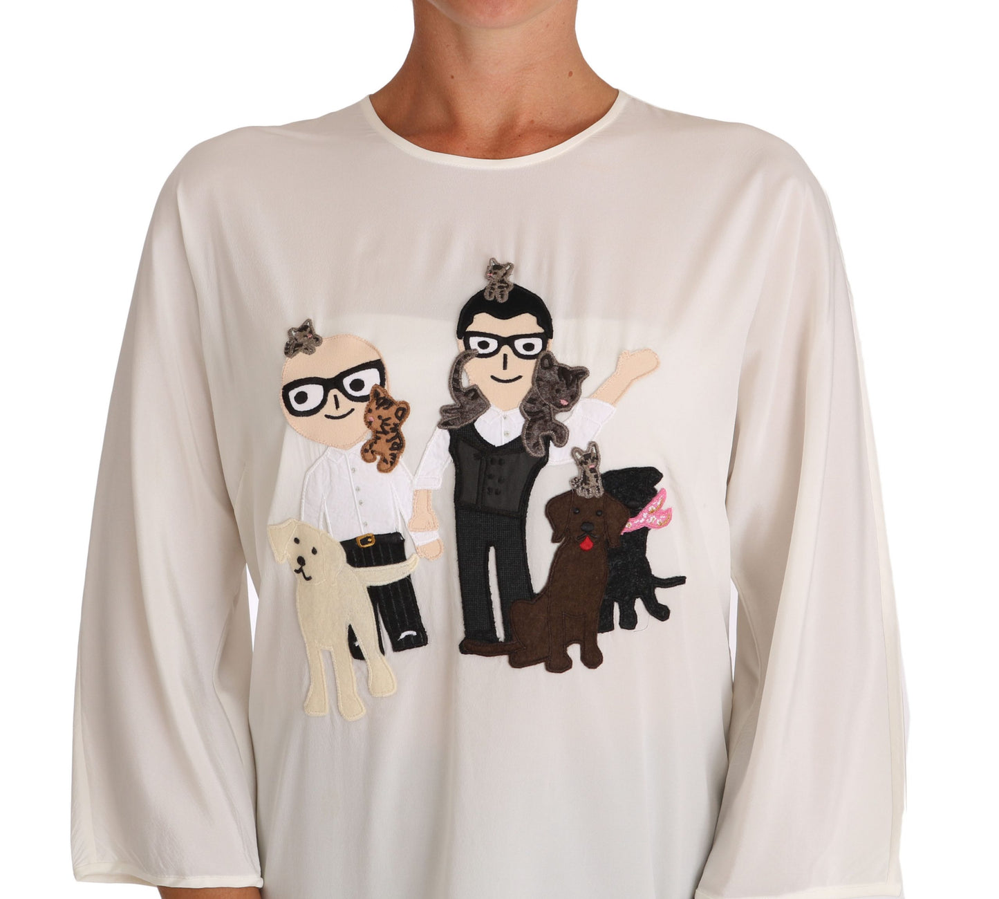 Dolce & Gabbana Weißes Seidenblusen-T-Shirt #dgfamily