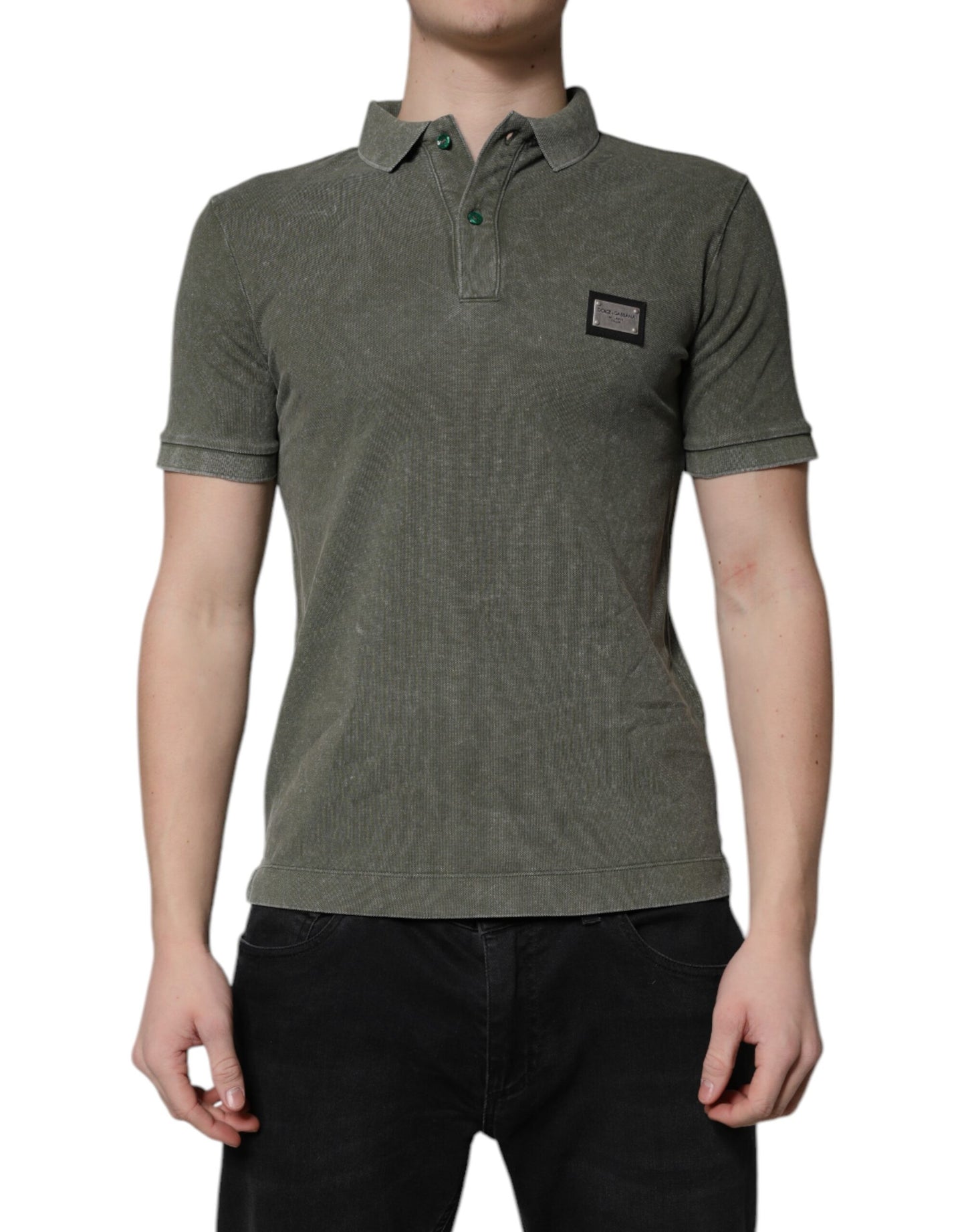 Dolce & Gabbana – Poloshirt aus Baumwolle mit Logo-Plakette in Armeegrün