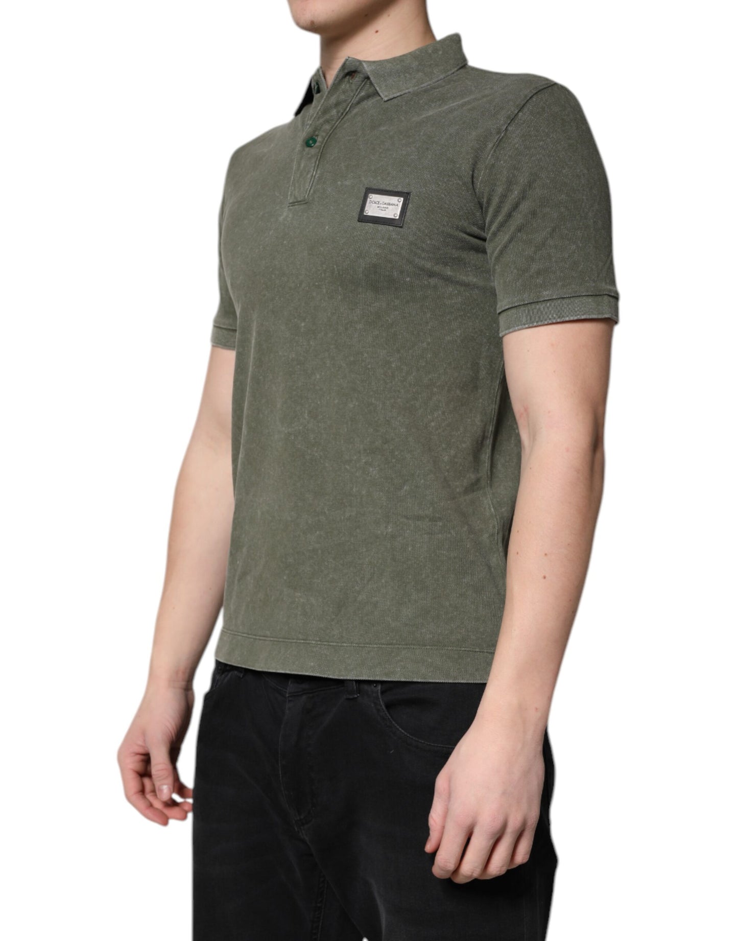 Dolce & Gabbana – Poloshirt aus Baumwolle mit Logo-Plakette in Armeegrün