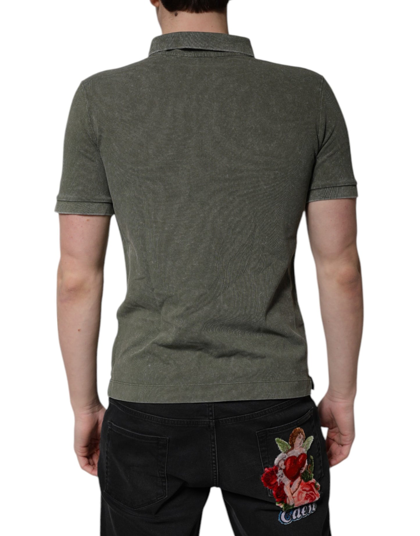 Dolce & Gabbana – Poloshirt aus Baumwolle mit Logo-Plakette in Armeegrün