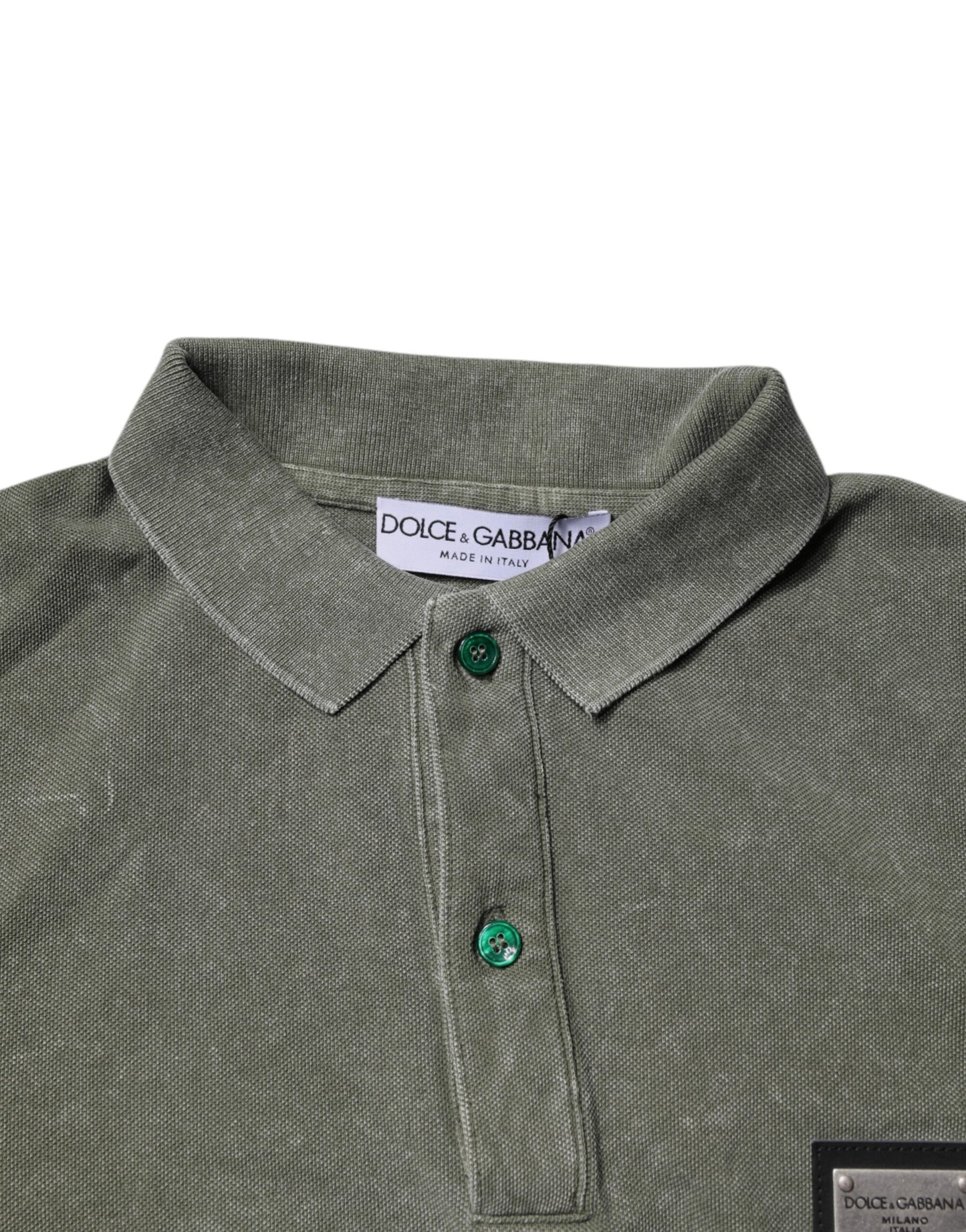 Dolce & Gabbana – Poloshirt aus Baumwolle mit Logo-Plakette in Armeegrün