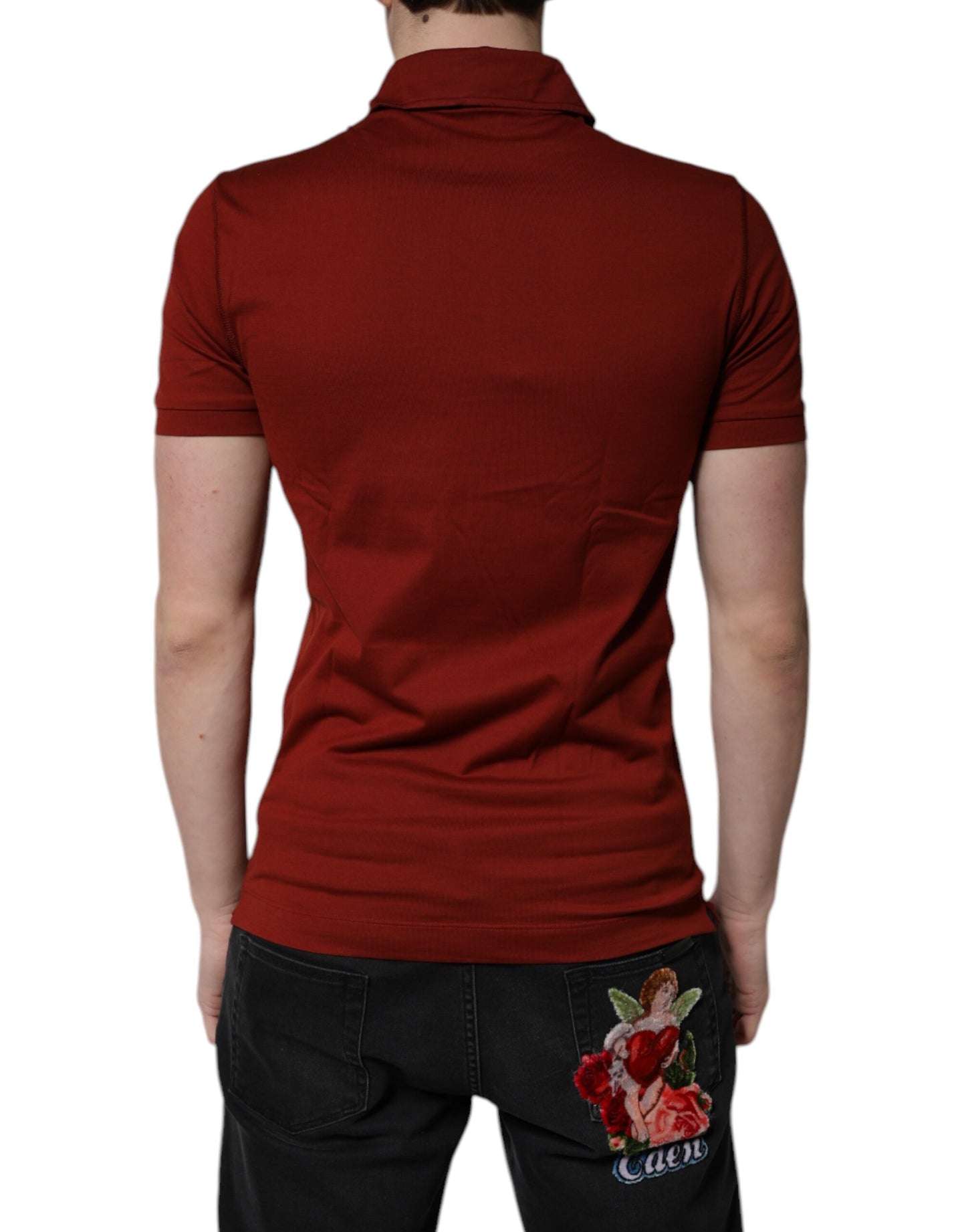 Dolce & Gabbana – Rotes Polo-T-Shirt aus Baumwolle mit DG-Logo und Kragen für Herren