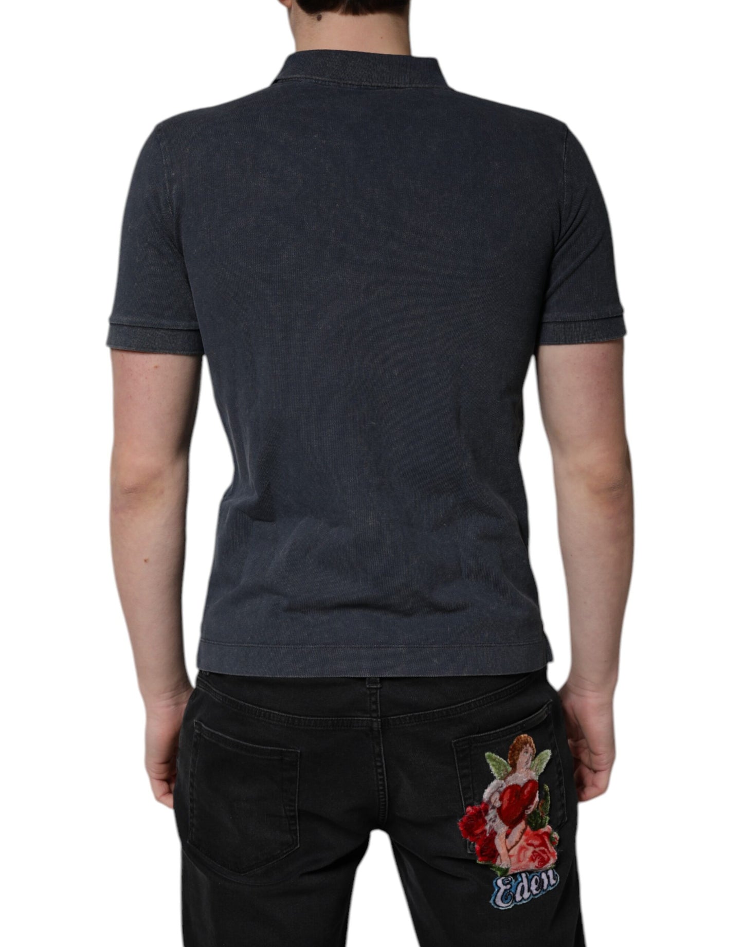 Dolce & Gabbana Dunkelblaues Poloshirt aus Baumwolle mit Logo-Plakette für Herren