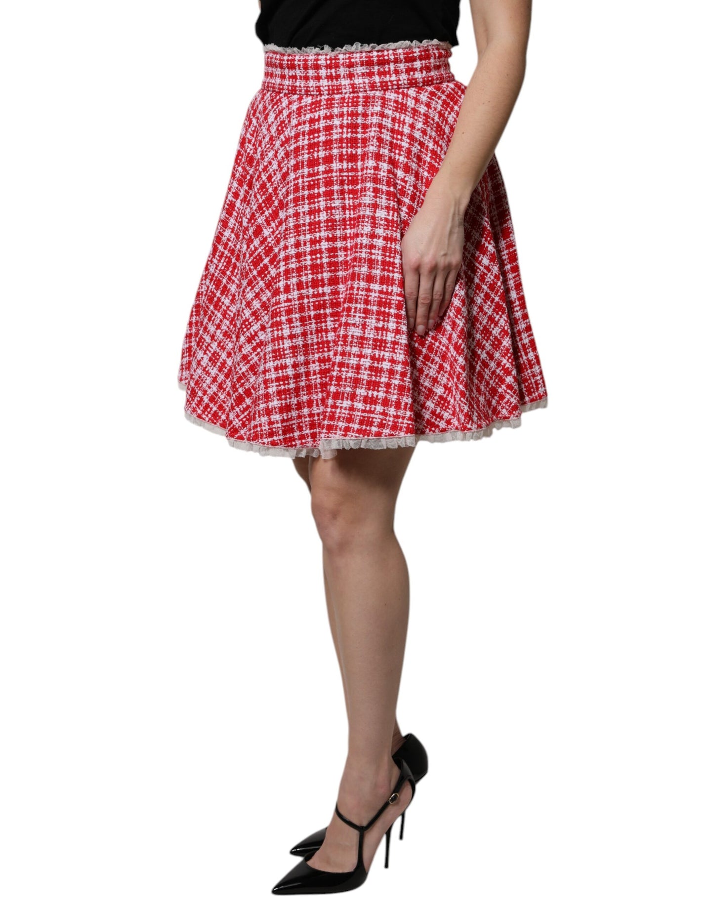Dolce & Gabbana – Rot-weißer A-Linien-Rock mit hoher Taille über dem Knie