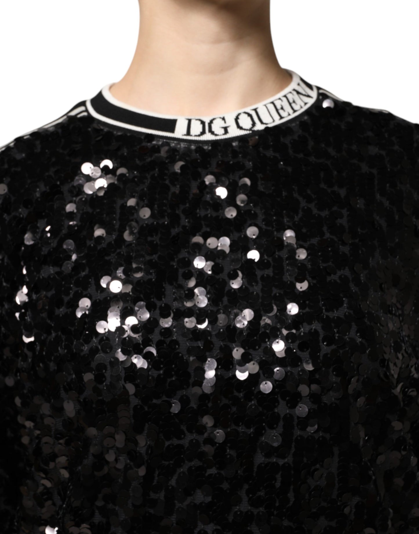 Dolce & Gabbana – Schwarzer Pullover mit Pailletten „DG Queen“