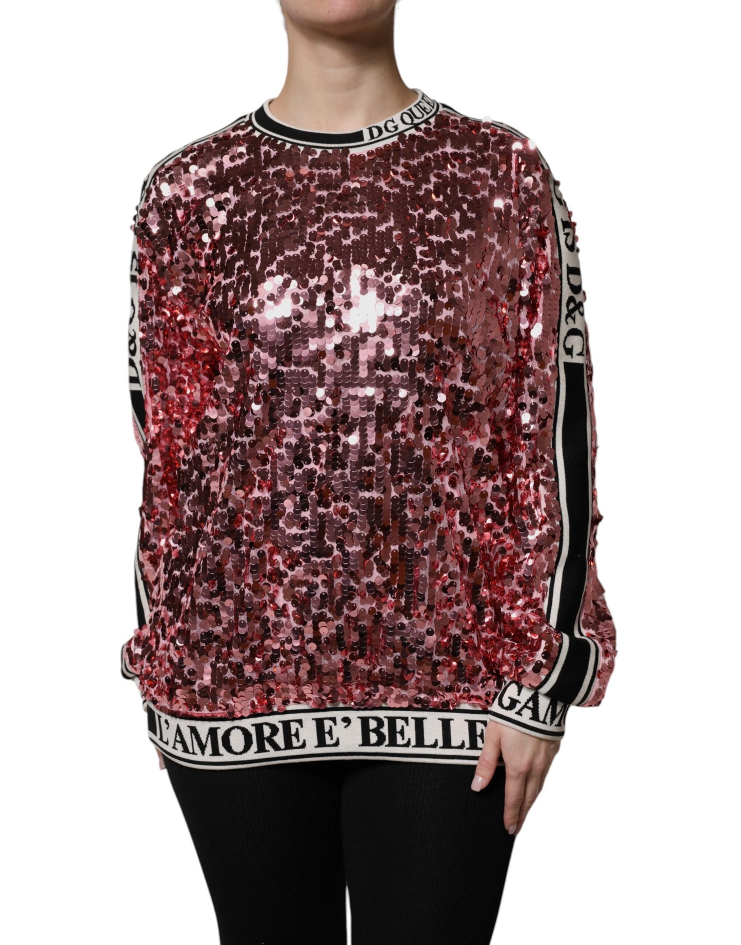 Dolce & Gabbana – Pullover mit Pailletten „DG Queen“ in Pink