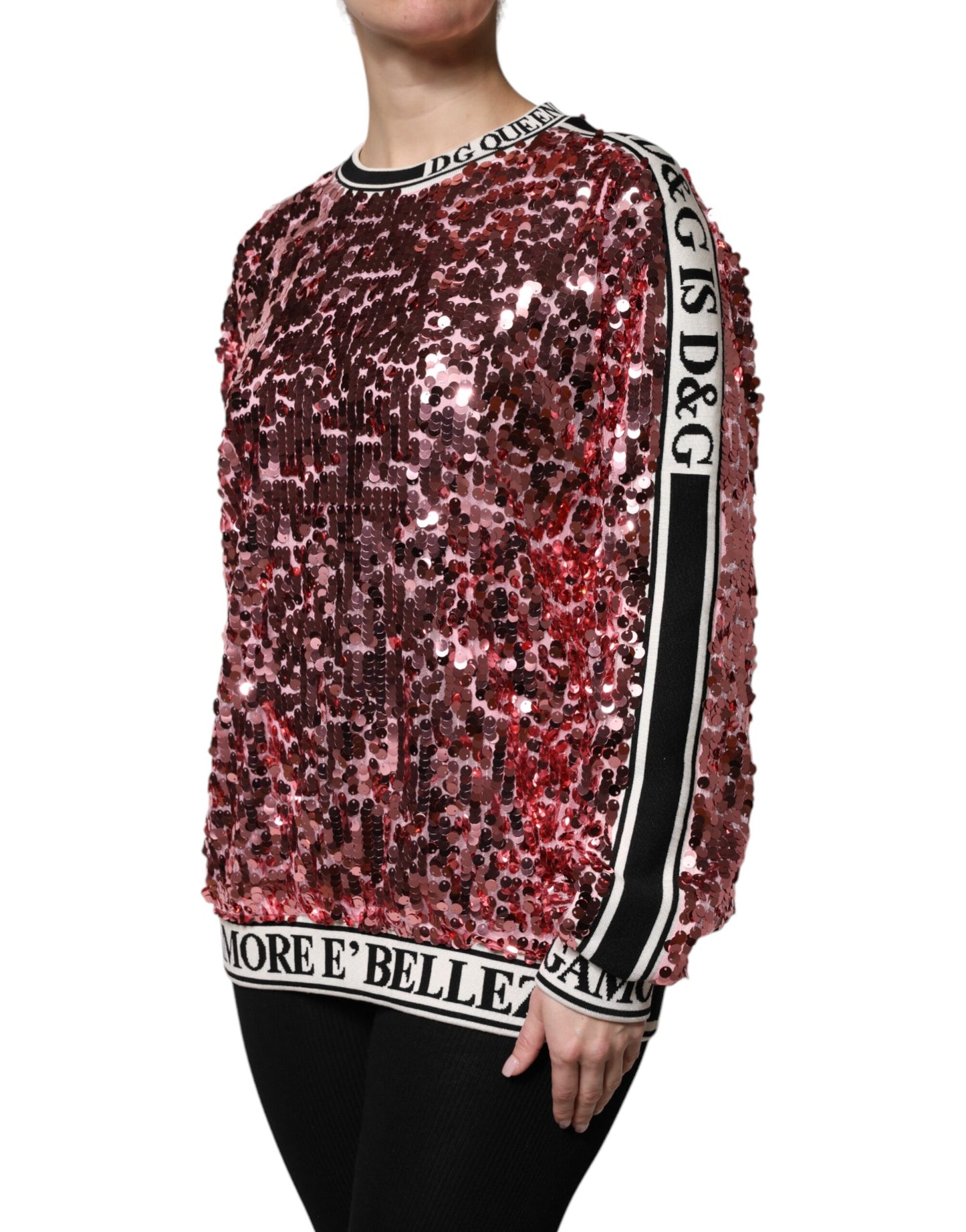 Dolce & Gabbana – Pullover mit Pailletten „DG Queen“ in Pink