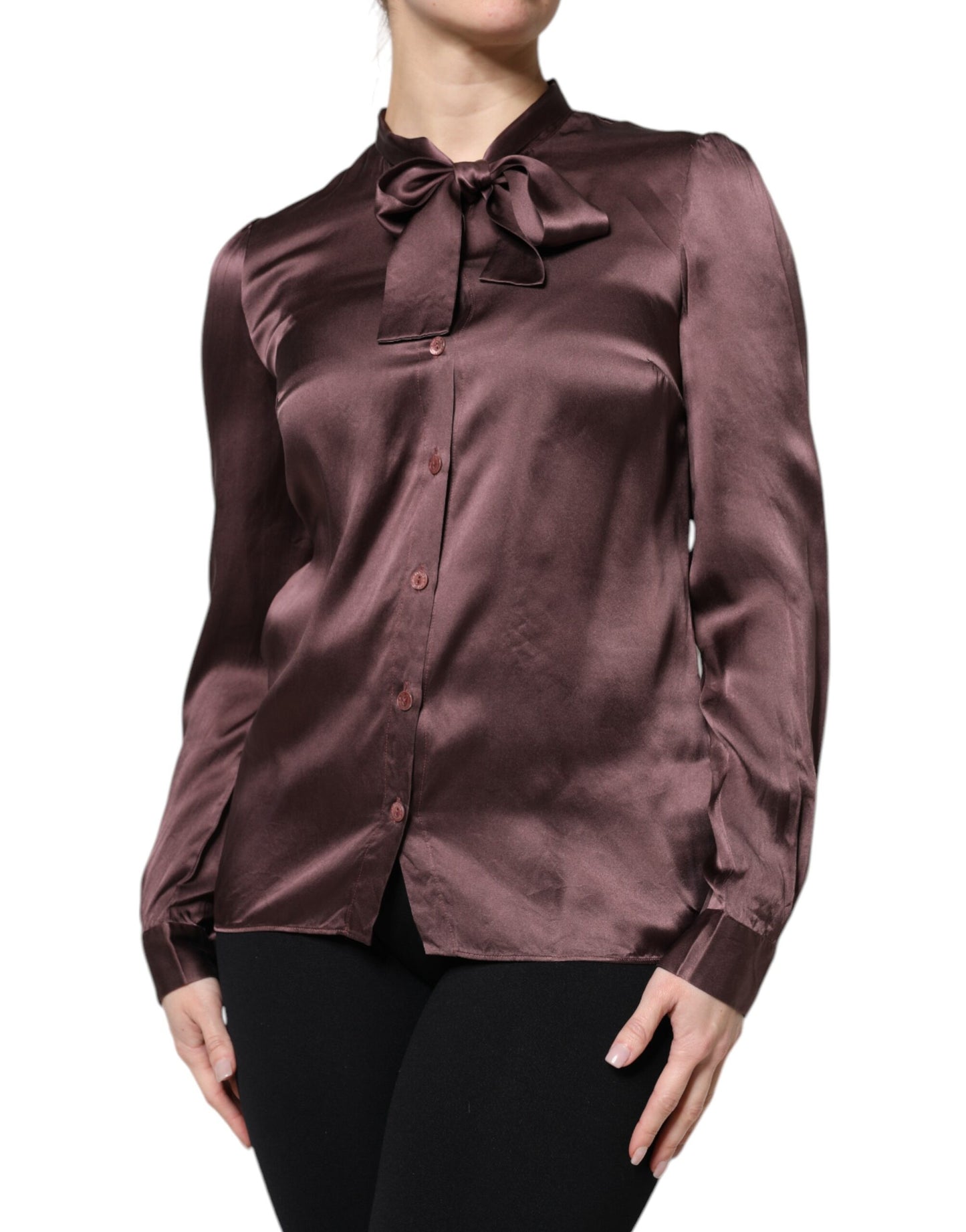 Dolce & Gabbana, Braunes Blusentop mit langem Ascot-Kragen