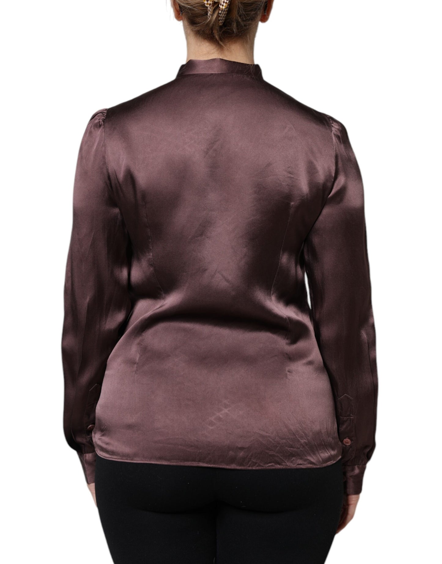 Dolce & Gabbana, Braunes Blusentop mit langem Ascot-Kragen