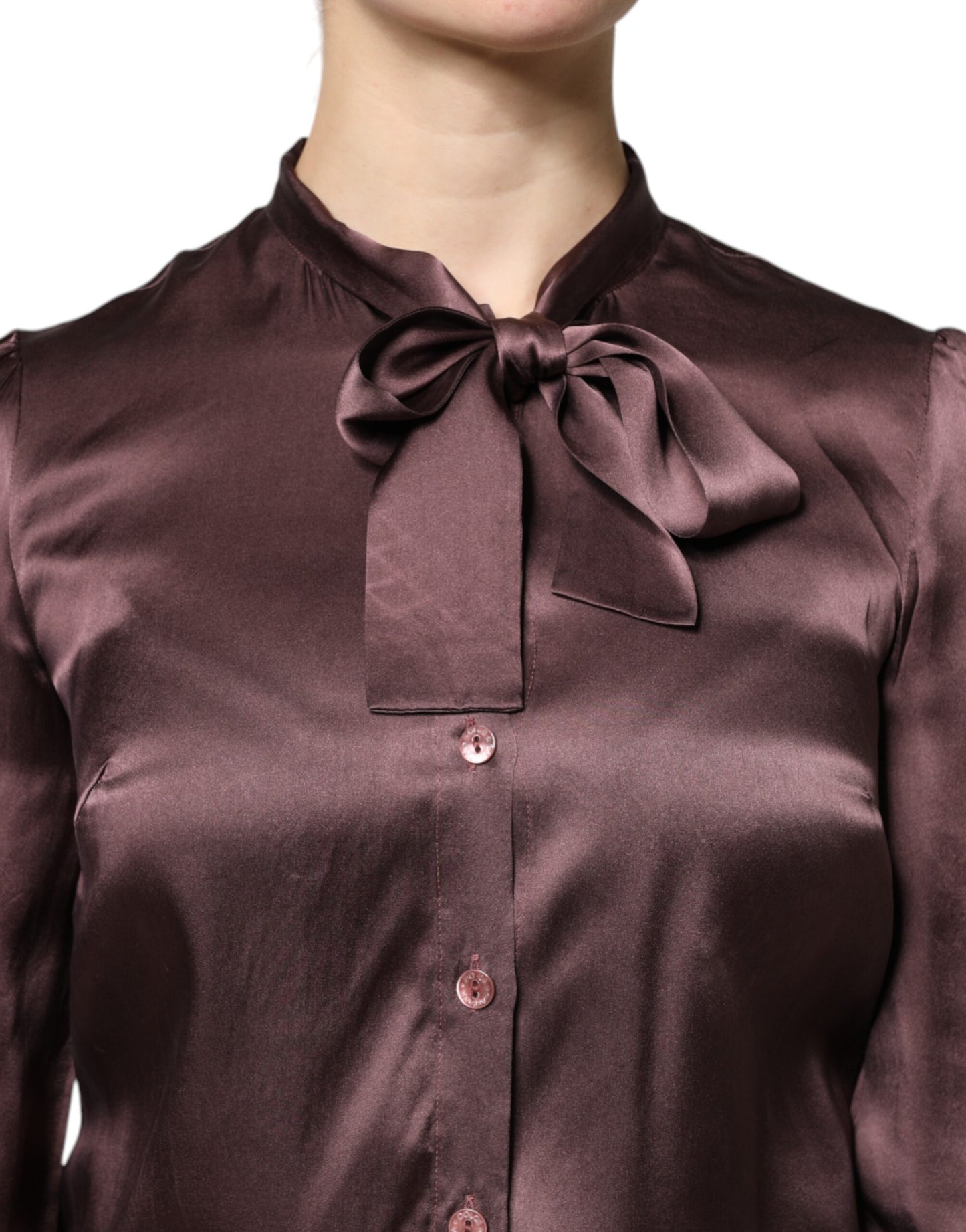 Dolce & Gabbana, Braunes Blusentop mit langem Ascot-Kragen