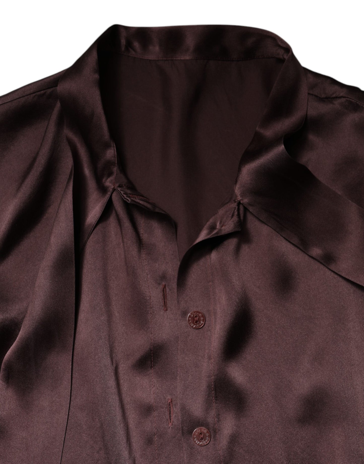 Dolce & Gabbana, Braunes Blusentop mit langem Ascot-Kragen