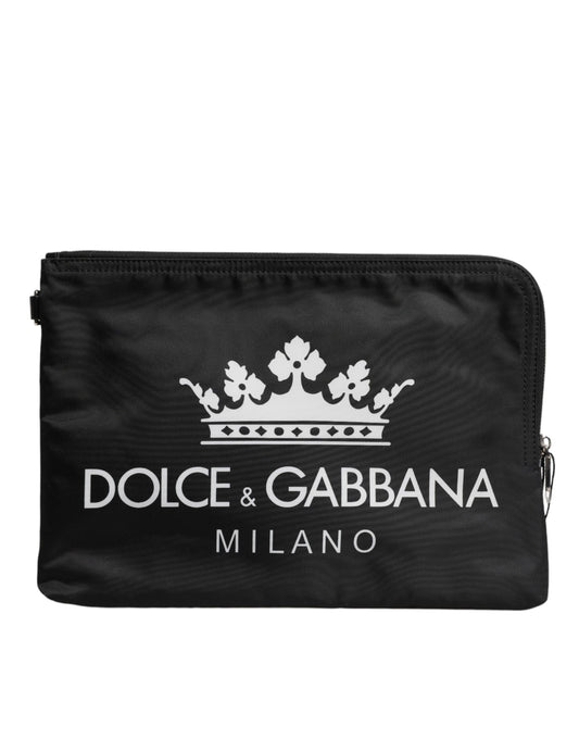 Dolce & Gabbana Schwarze Clutch aus Nylon mit DG Milano-Print