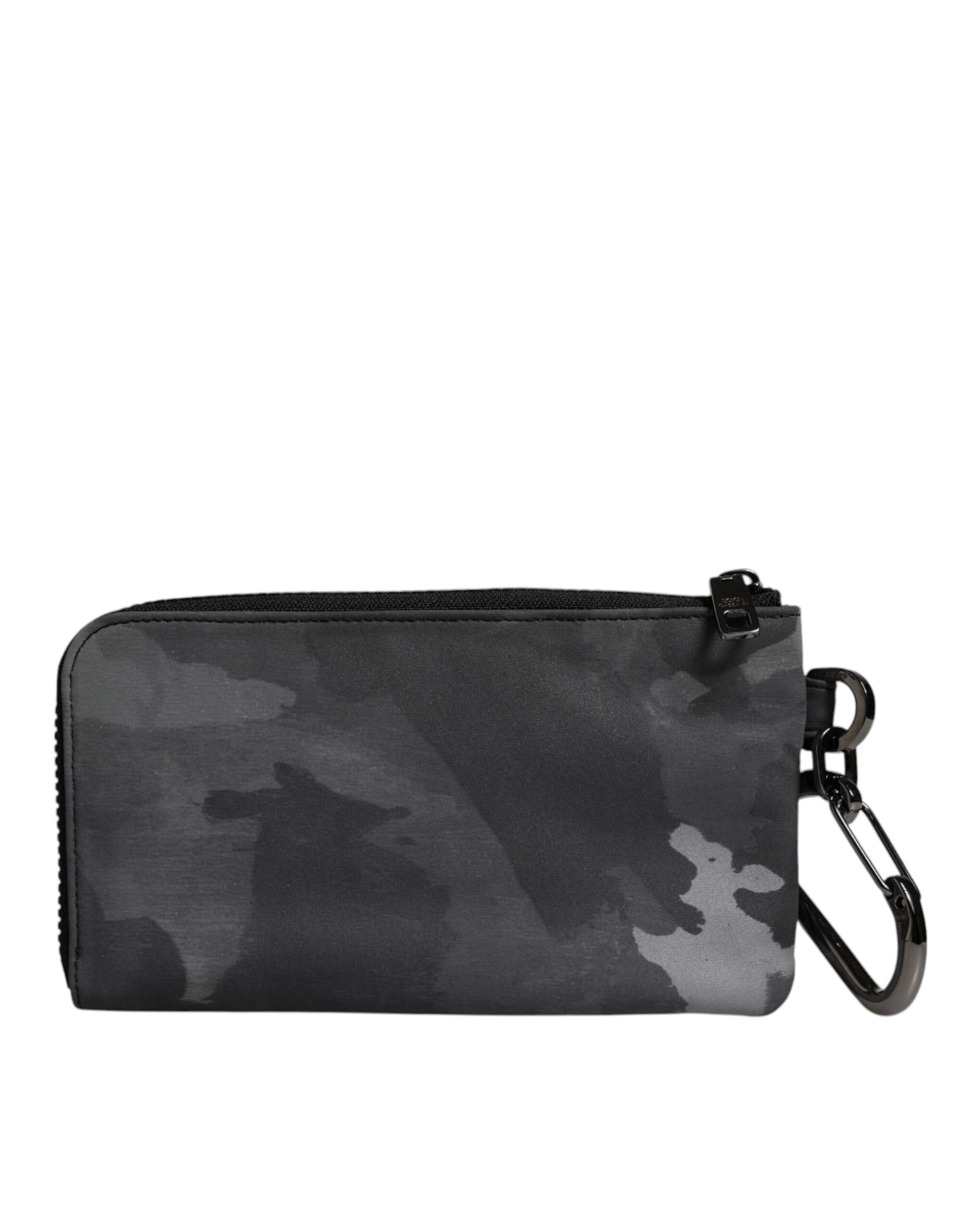 Dolce & Gabbana – Schwarz-graue Camouflage-Tasche mit Logo-Plakette und Schlüsselring