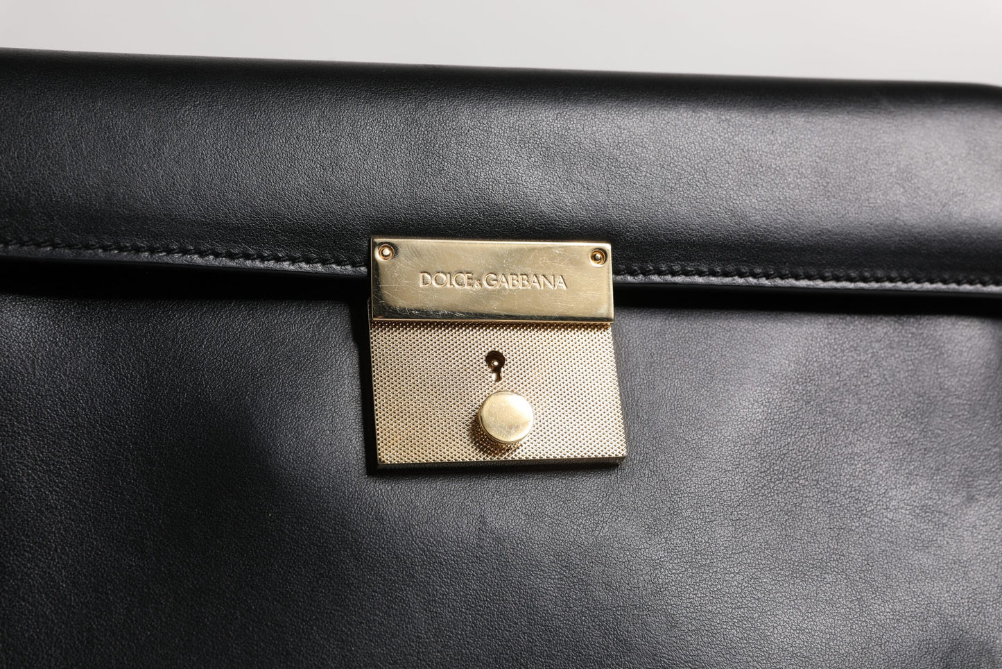 Dolce & Gabbana – Dokumenten-Aktentasche aus schwarzem Leder mit Logo-Plakette