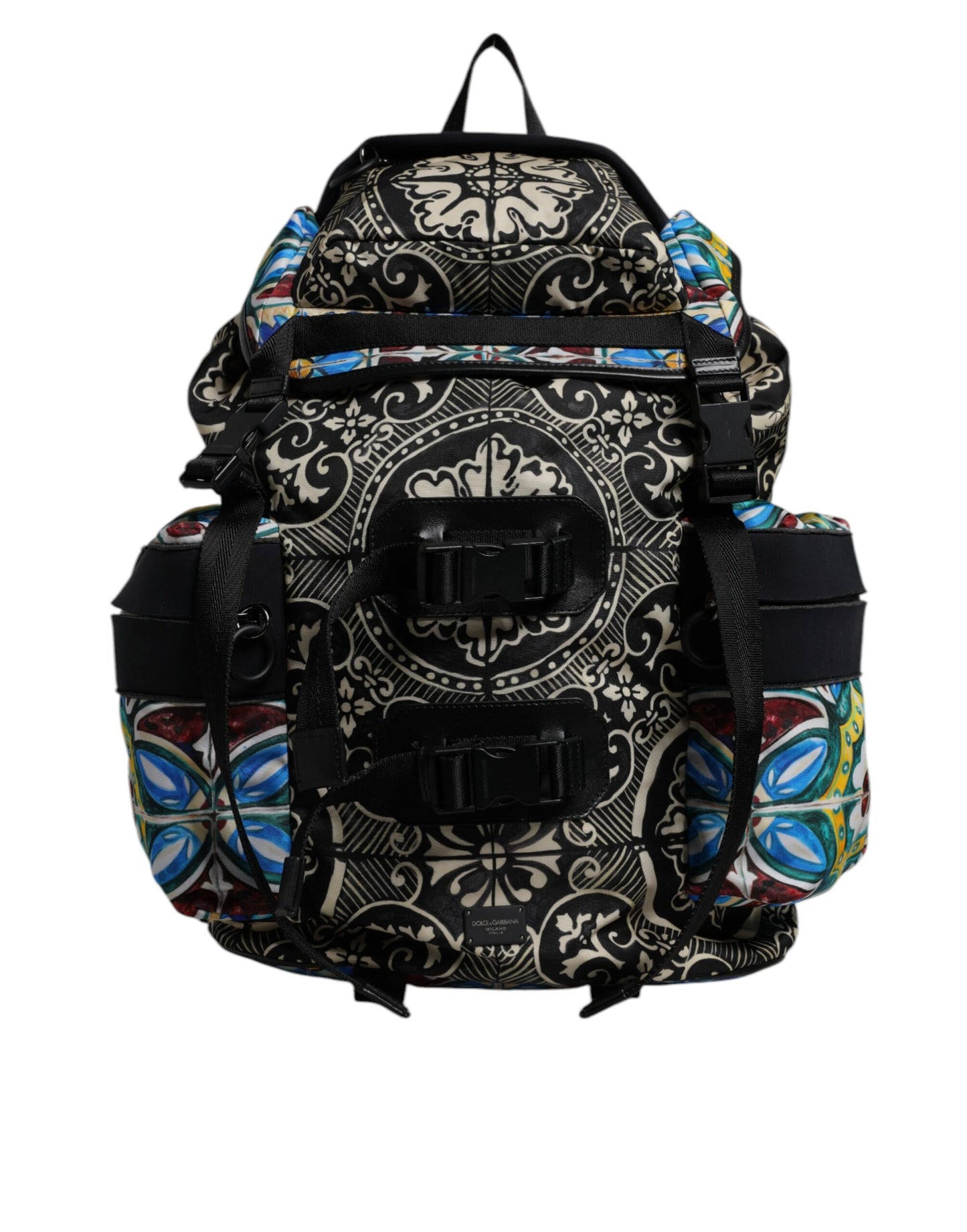 Dolce & Gabbana Rucksack aus Nylon mit mehrfarbigem Maiolika-Print