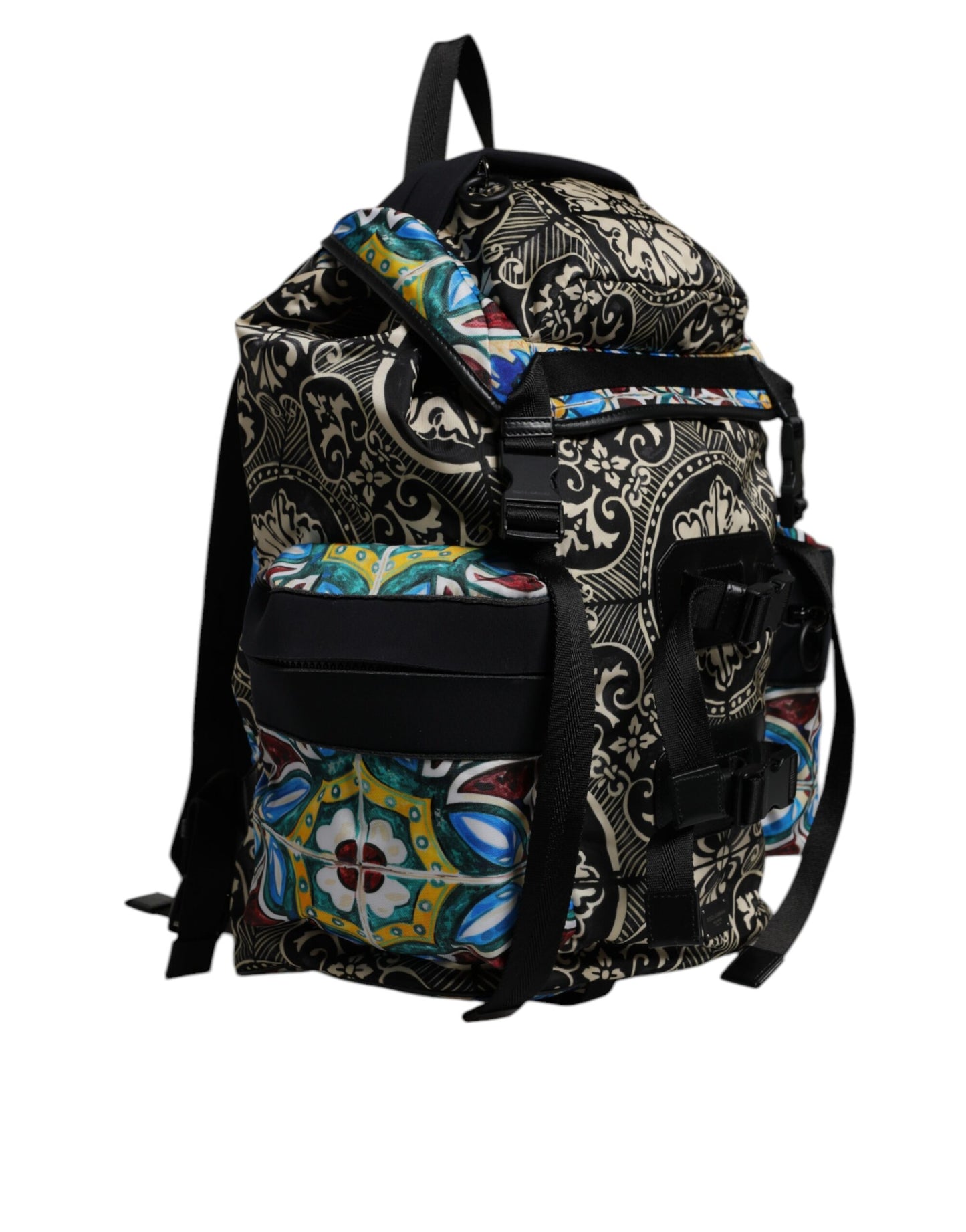 Dolce & Gabbana Rucksack aus Nylon mit mehrfarbigem Maiolika-Print