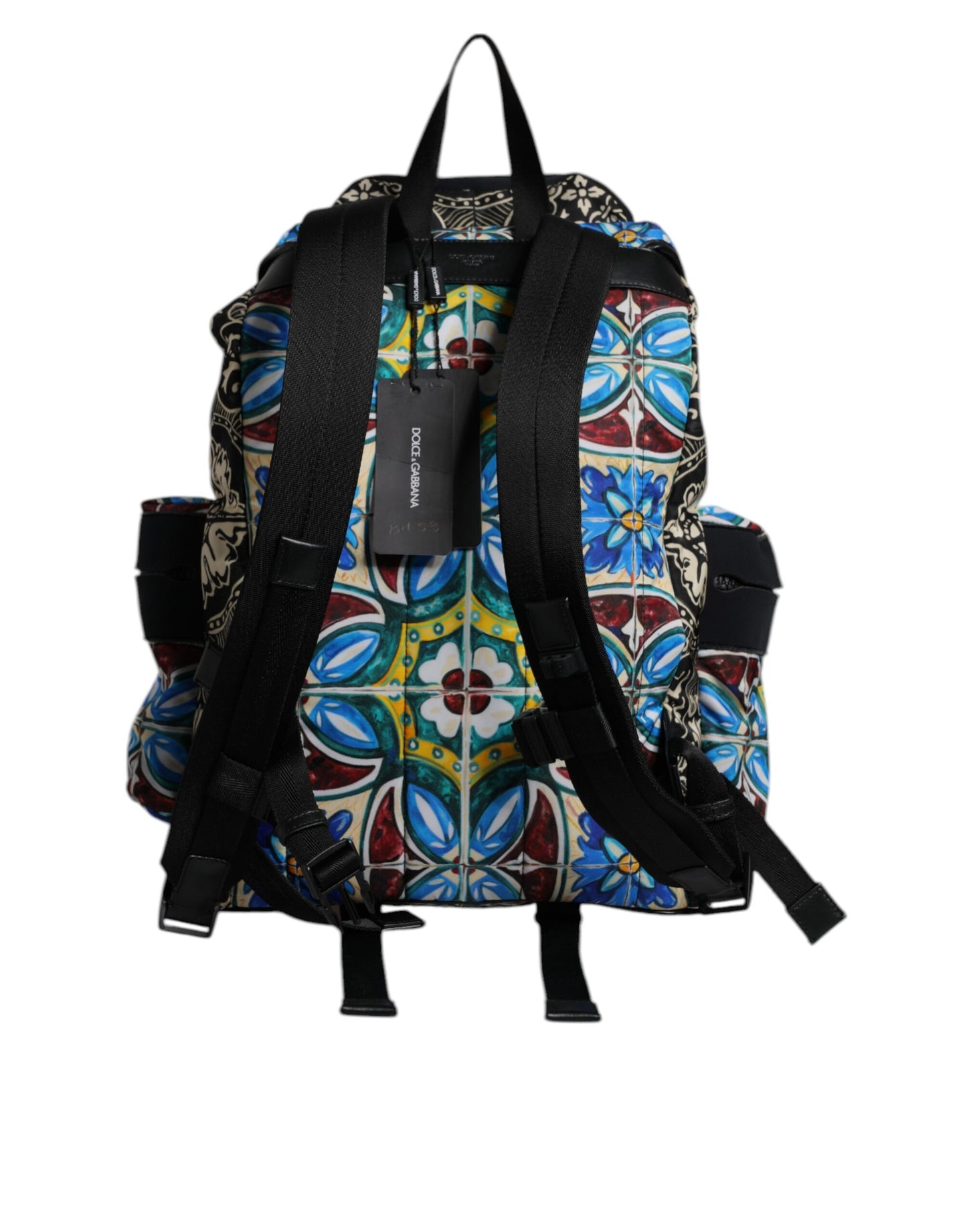 Dolce & Gabbana Rucksack aus Nylon mit mehrfarbigem Maiolika-Print