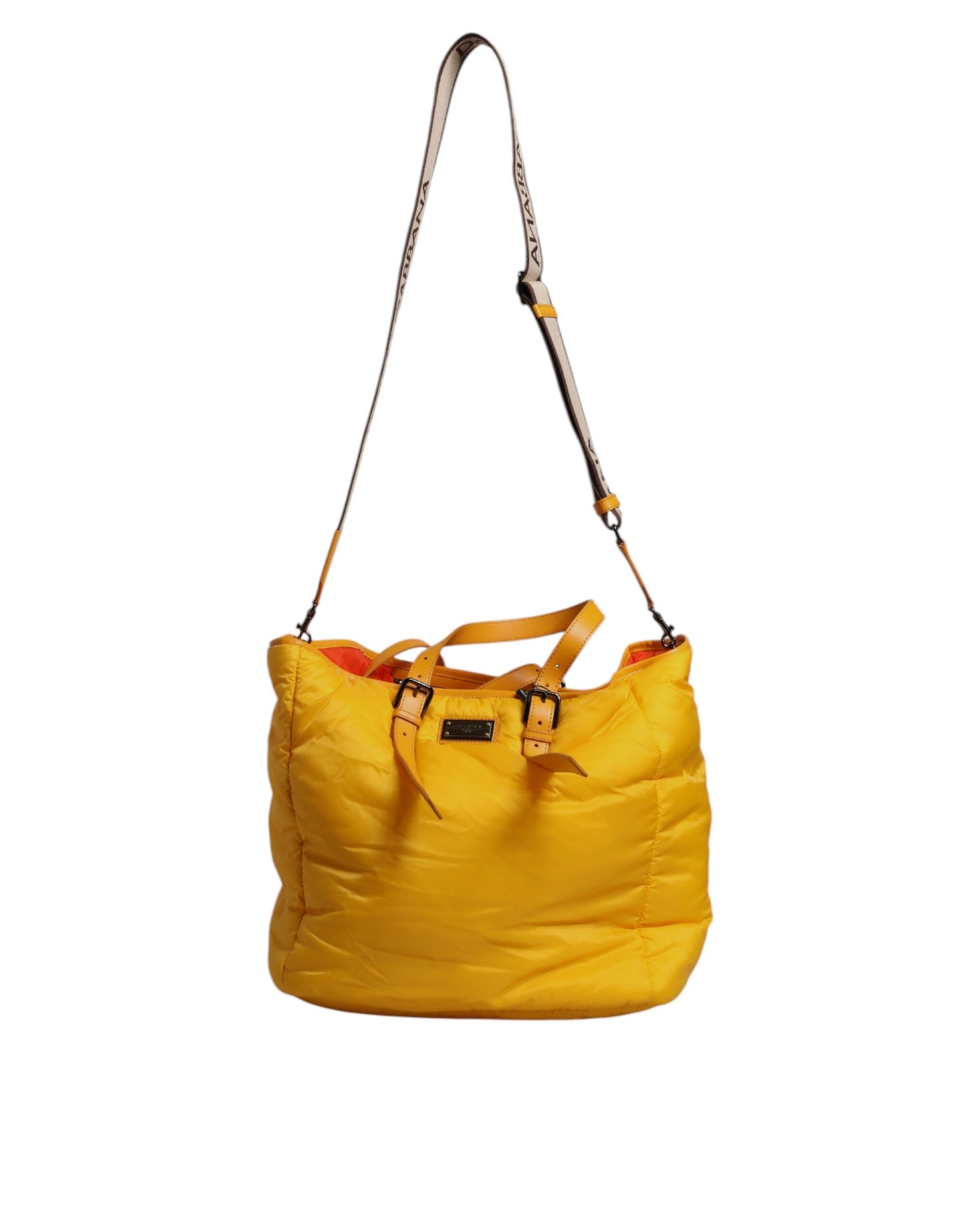 Dolce & Gabbana – Gelb-orangefarbene Nylon-Hand-/Schultertasche mit Logo-Plakette