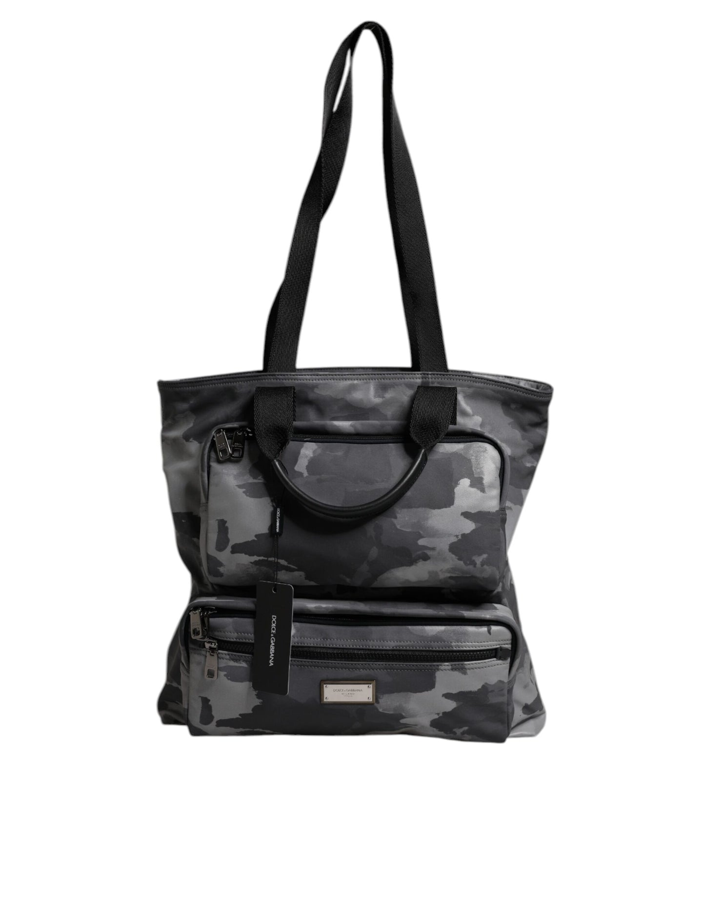 Dolce & Gabbana – Tragetasche aus Baumwolle mit mehreren Fächern in Grau mit Camouflage-Muster