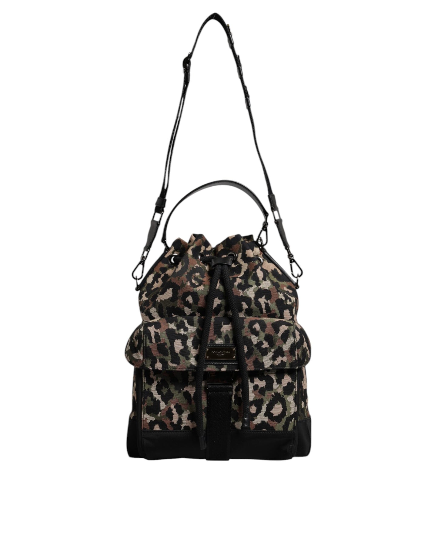 Dolce & Gabbana Mehrfarbige Schultertasche aus Baumwolle mit Leopardenmuster