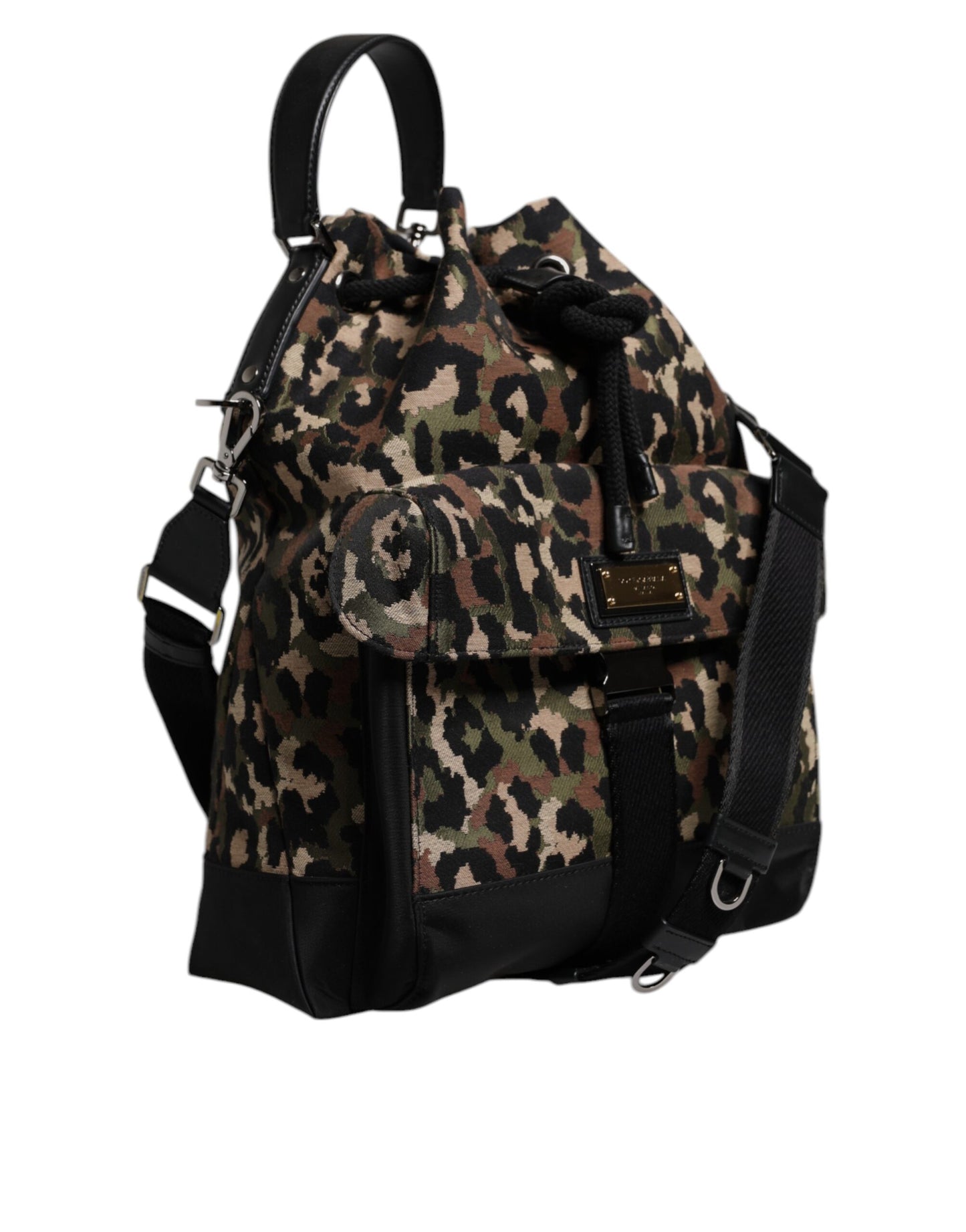 Dolce & Gabbana Mehrfarbige Schultertasche aus Baumwolle mit Leopardenmuster