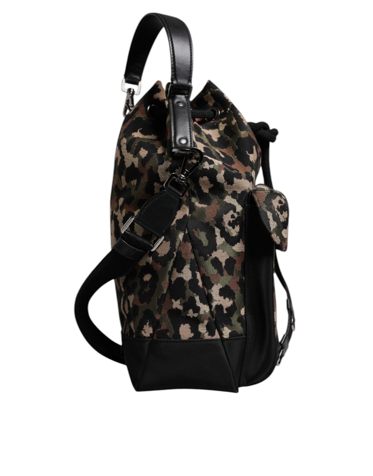 Dolce & Gabbana Mehrfarbige Schultertasche aus Baumwolle mit Leopardenmuster