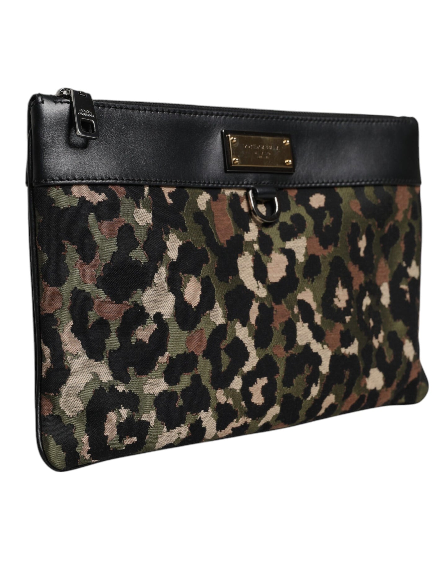 Dolce & Gabbana – Mehrfarbige Beuteltasche mit Logo-Schild und Leoparden-Jacquard-Print