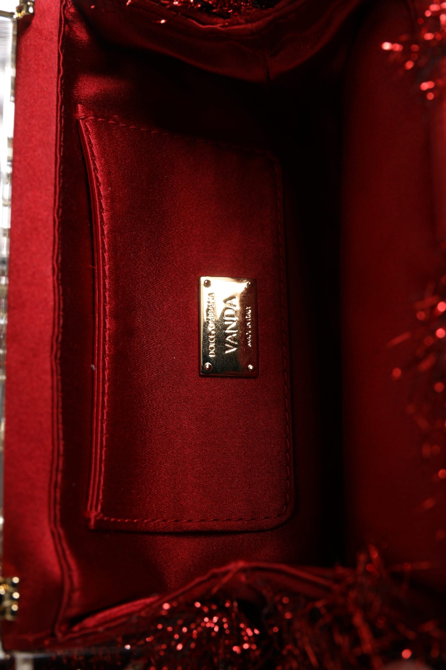 Dolce & Gabbana – Abend-Clutch „VANDA“ aus Rotgold mit Lametta-Kristallen