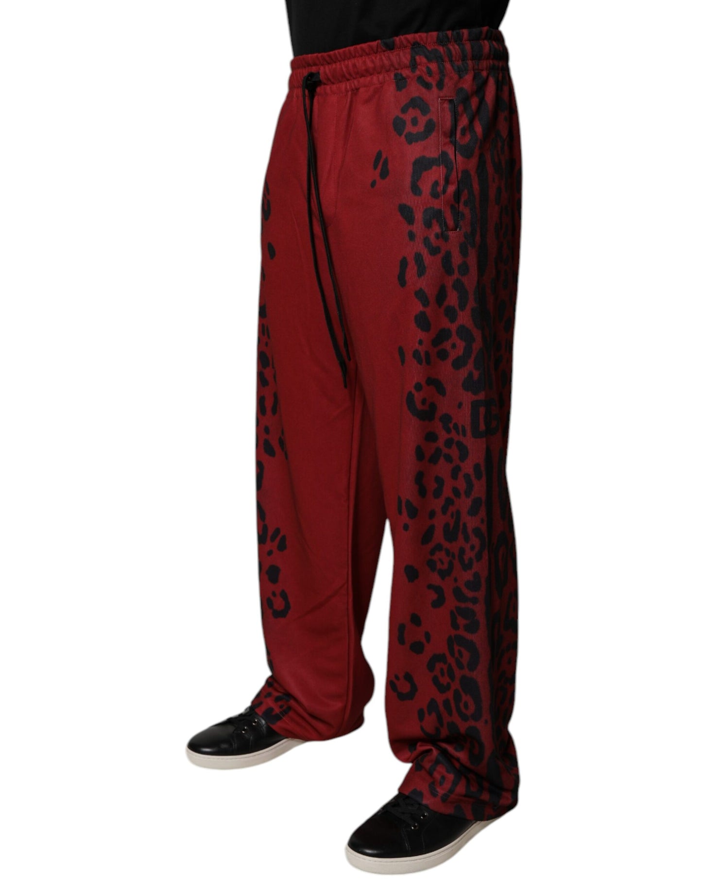 Dolce & Gabbana Rote Jogginghose aus Polyester mit Leopardenmuster für Herren