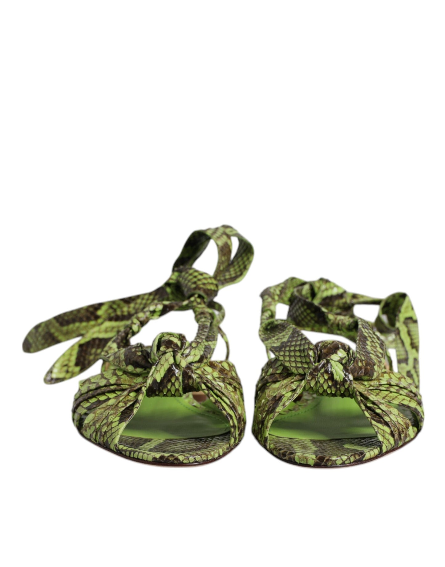 Dolce & Gabbana Grüne Sandalen mit Knöchelwickel und Tiermuster