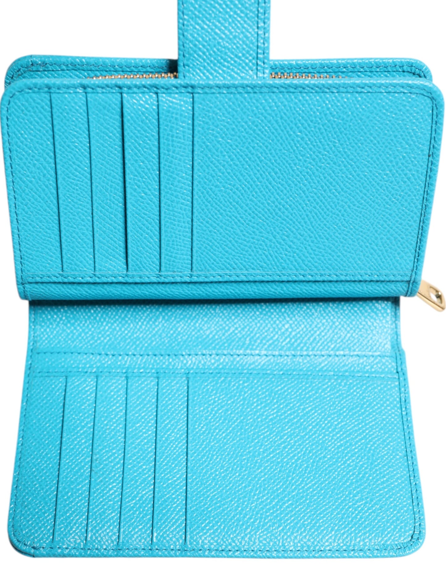 Dolce & Gabbana Hellblaue, zweifach faltbare Clutch aus Leder im Kontinentalstil