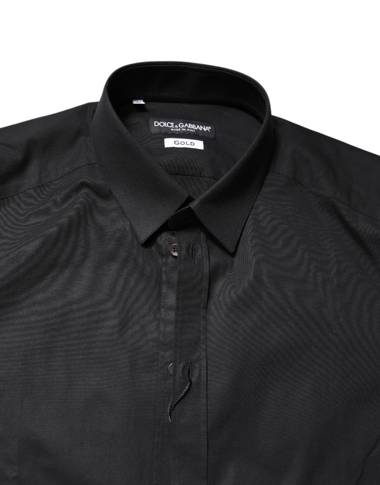 Dolce & Gabbana – Schwarzes, goldenes Langarmhemd aus Baumwolle