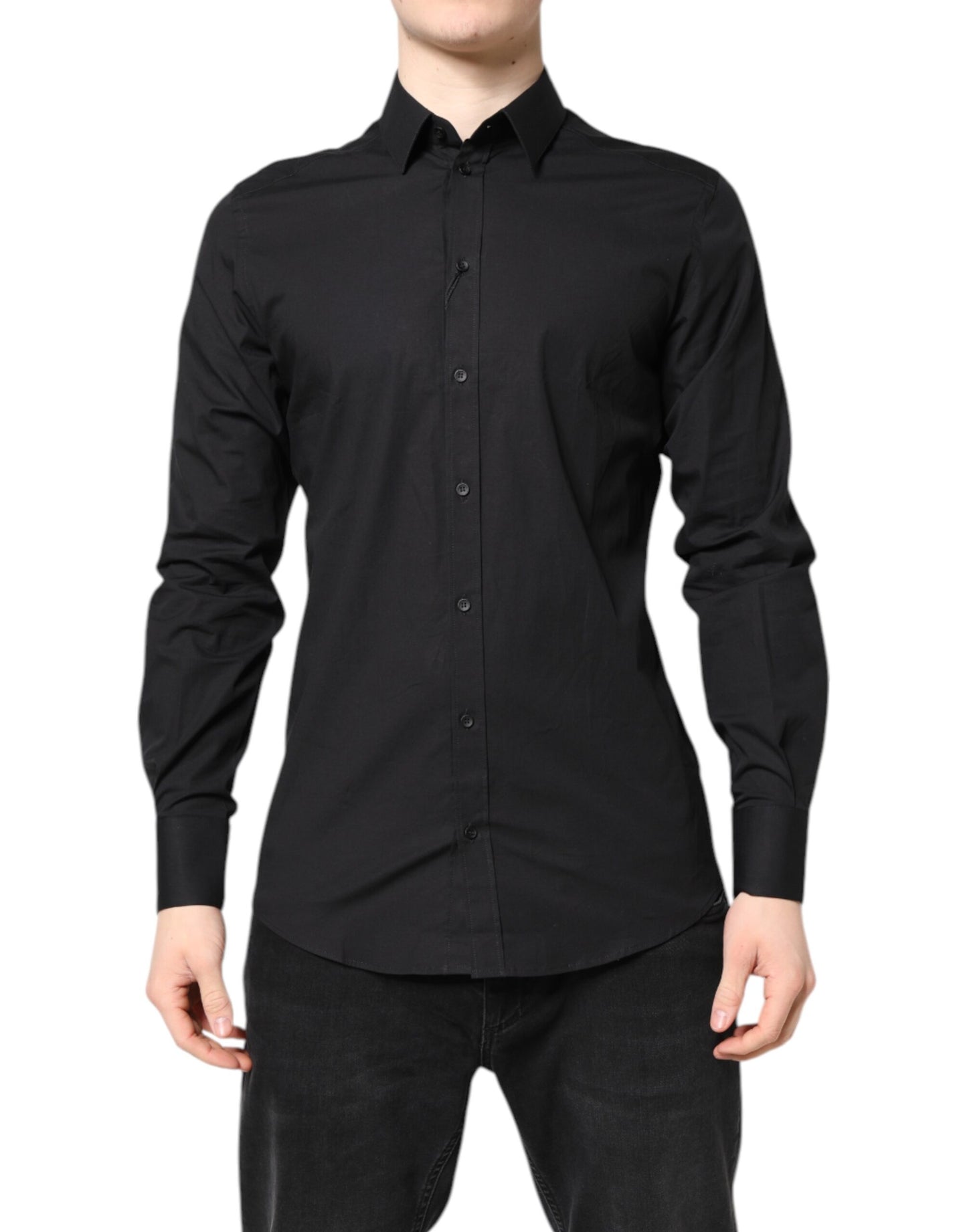 Dolce & Gabbana Schwarzes GOLDENES formelles Baumwollhemd